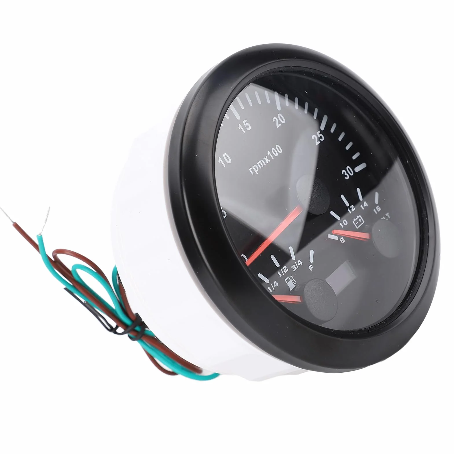 Tachometro Marino 85 Mm, Calibro Voltmetro del Carburante 3 in 1 con la Retroilluminazione di 7 Colori per la Barca per per Auto per Camion, Adatto Alla (Black Dial Black