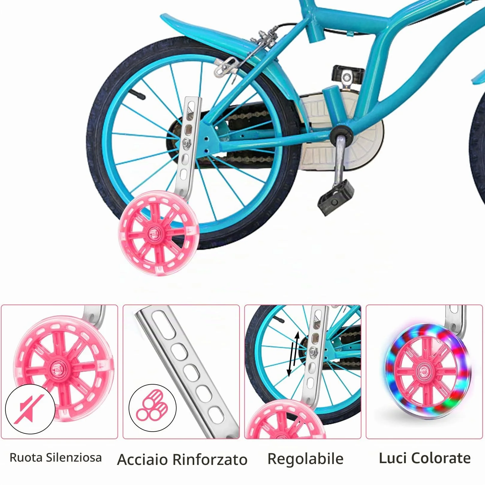 Ruote di supporto universali per bicicletta bambini 12-20 pollici rosa