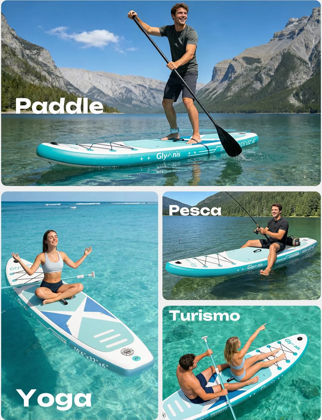 Glymnis SUP Tavola Gonfiabile 320×81×15cm 140kg Stand Up Paddle con Pompa Pagaia Borsa
