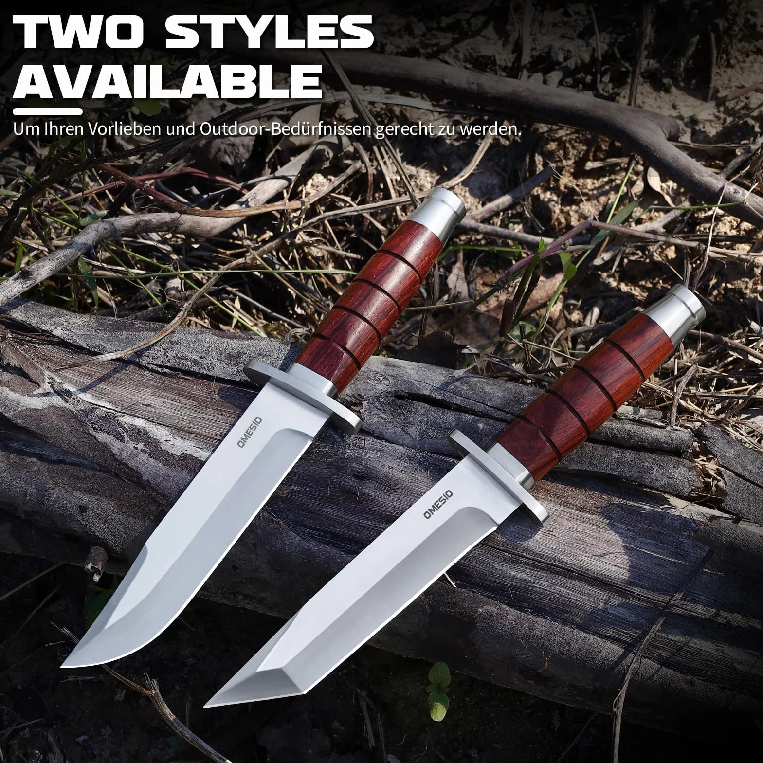 Omesio Coltello Da Caccia Outdoor, Lama Fissa — Include Fodero in Pelle, Realizzato Acciaio 5cr14mov — Manico Interamente in Legno — Adatto Per Il Campeggio e La Sopravvivenza Nella Natura Selvaggia