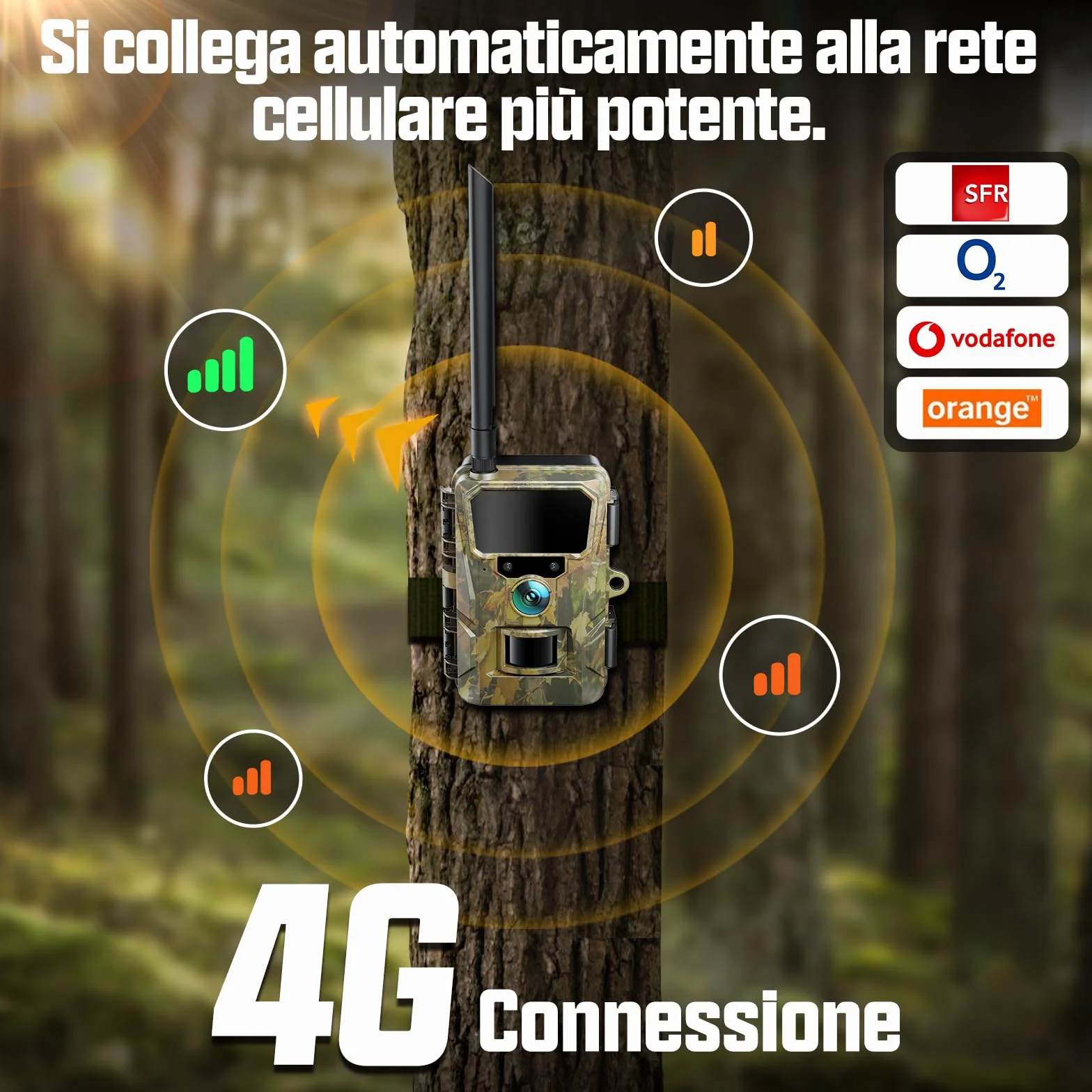 CEYOMUR 4G LTE Fototrappola Solare 48MP con SIM e TF 64GB, Batteria 5200mAh, IP66