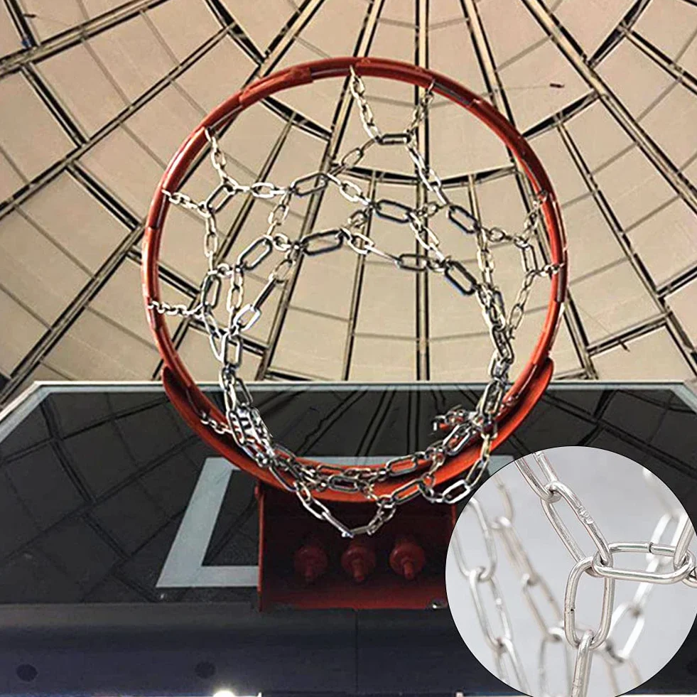 Rete da basket in acciaio inox, 12 ganci anti-caduta, catena di ricambio per esterni e interni