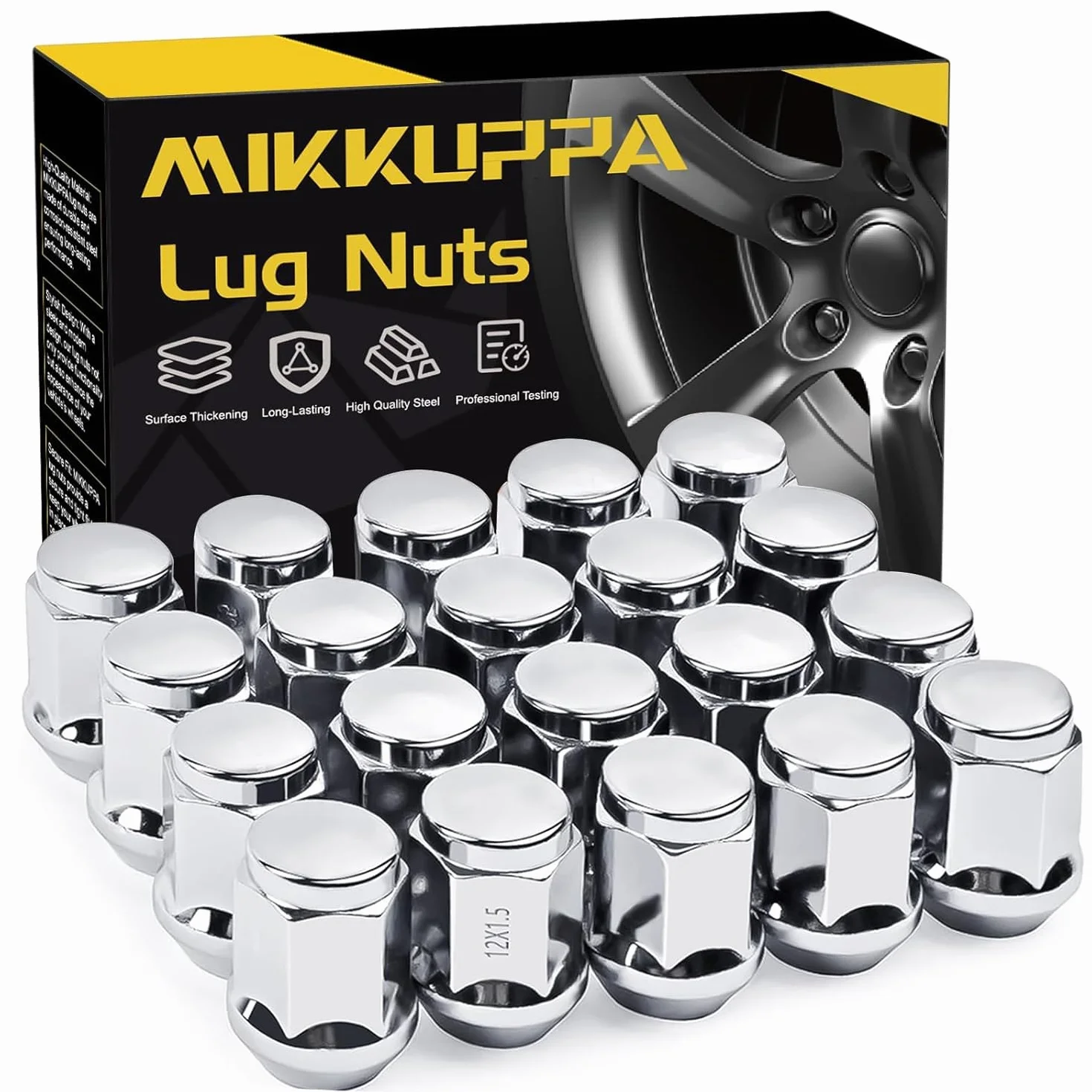 MIKKUPPA Dadi per ruota M12 x 1,5 SW19 per Ford Fusion, Focus, Escape Aftermarket 2006-2019, 20 pezzi, dadi cromati