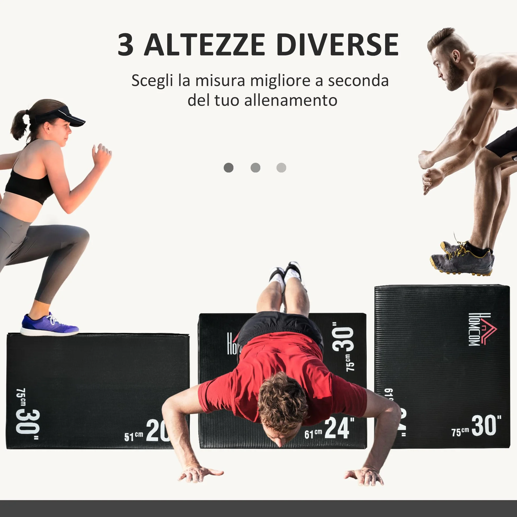 HOMCOM Plyo Box 3 in 1 51cm 61cm 75cm Jumping Box Pliometrico per MMA HIIT Nero