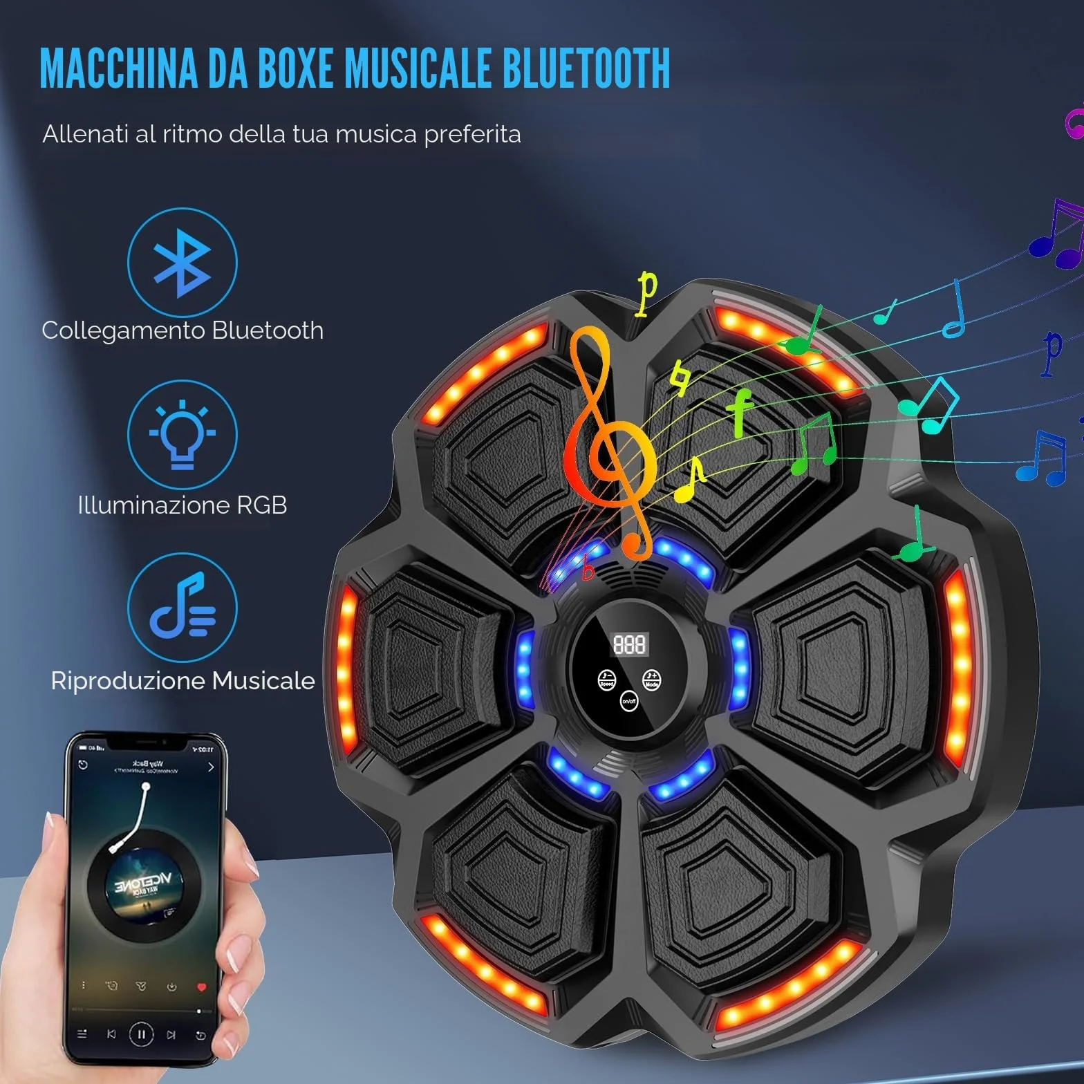 Music boxing machine, bersaglio da boxe musicale a parete, Smart LED, Bluetooth, con guantoni da boxe, con 9 velocità e modalità di conteggio, per adulti e bambini