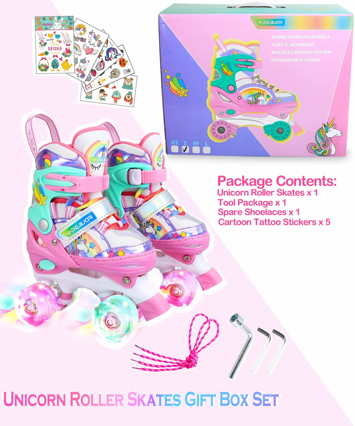 Pattini a Rotelle Bambina Unicorno Pattini Regolabili Pattini a Rotelle in Linea con 4 LED Ruote per Bambini Ragazzi Principianti
