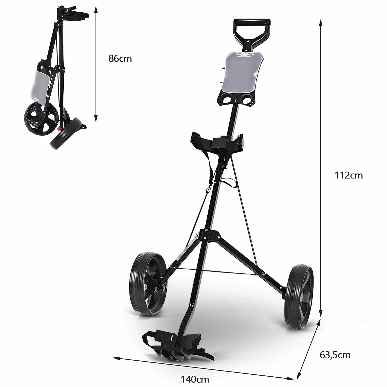 LIFEZEAL Carrello da Golf Pieghevole a 2 Ruote, Trolley da Golf in Ferro con Tabellone Segnapunti