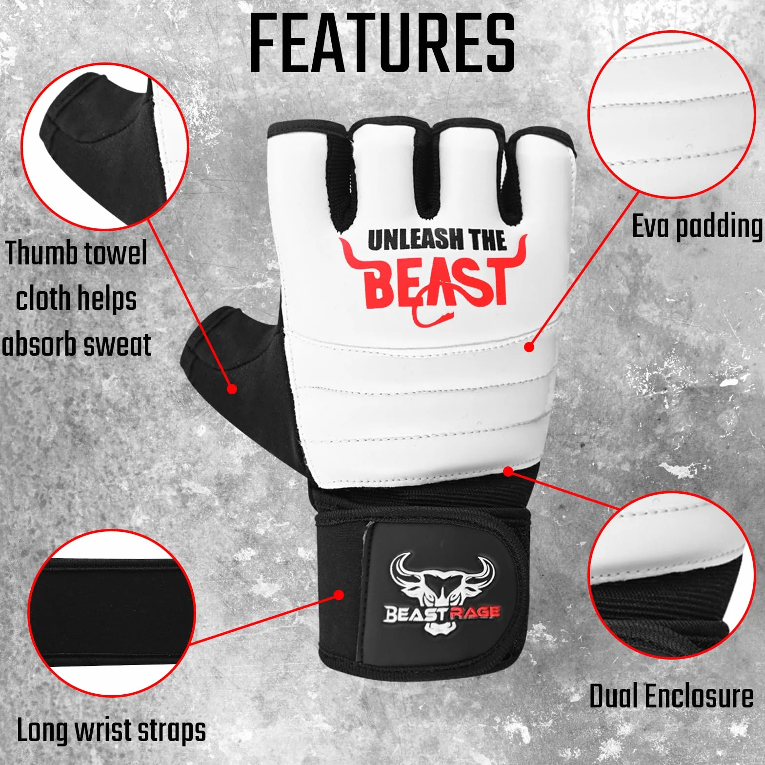 BEAST RAGE Rękawice bokserskie MMA Kickboxing Muay Thai półpalcowe