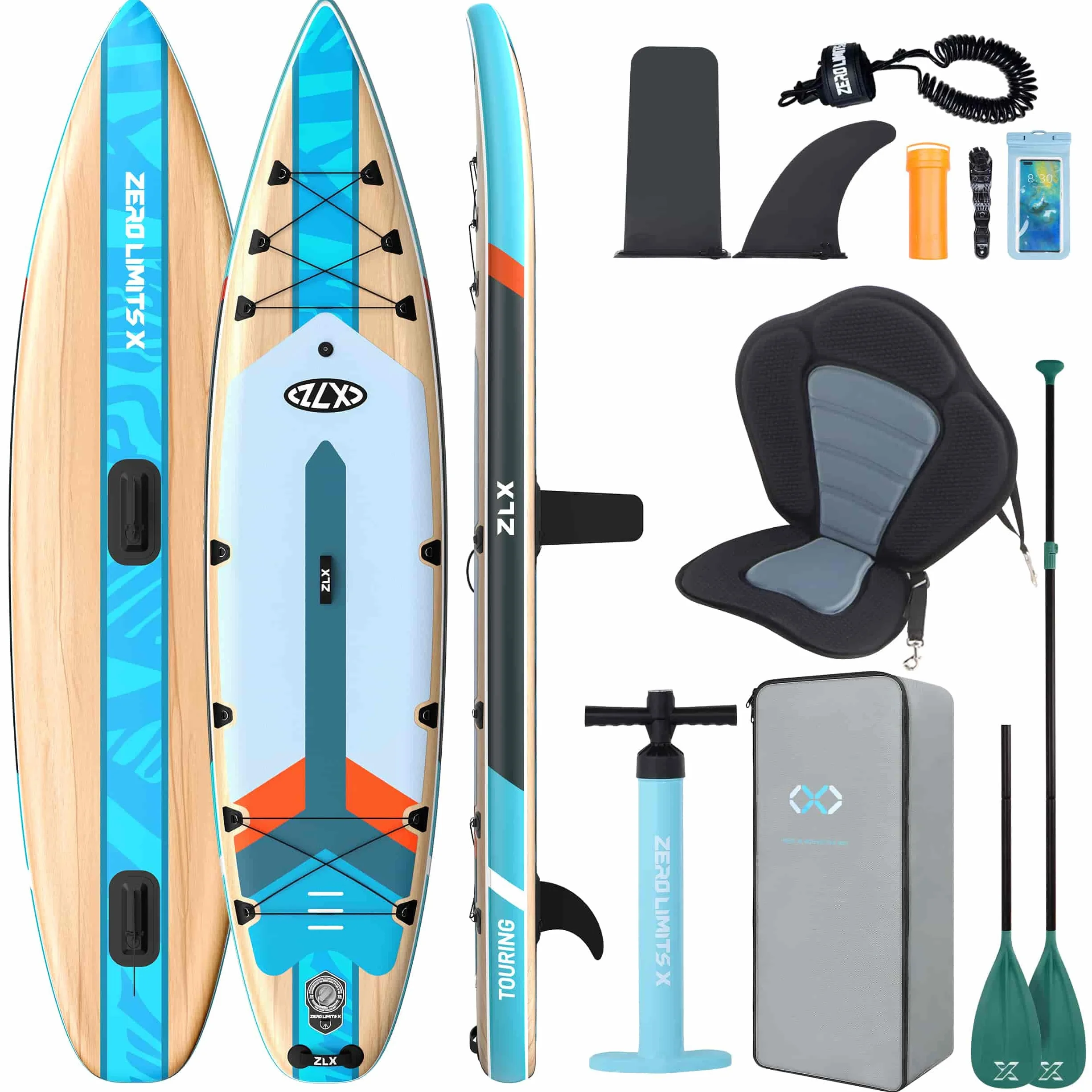 ZLX Sup Gonfiabile 350x83cm,SUP Touring Con Accessori Completi, Tavola SUP Max 230 Kg, Pinna Centrale Unica, Pad Deck Antiscivolo, Tavola SUP Gonfiabile Per Adulti, Principianti, Tutti I Livelli