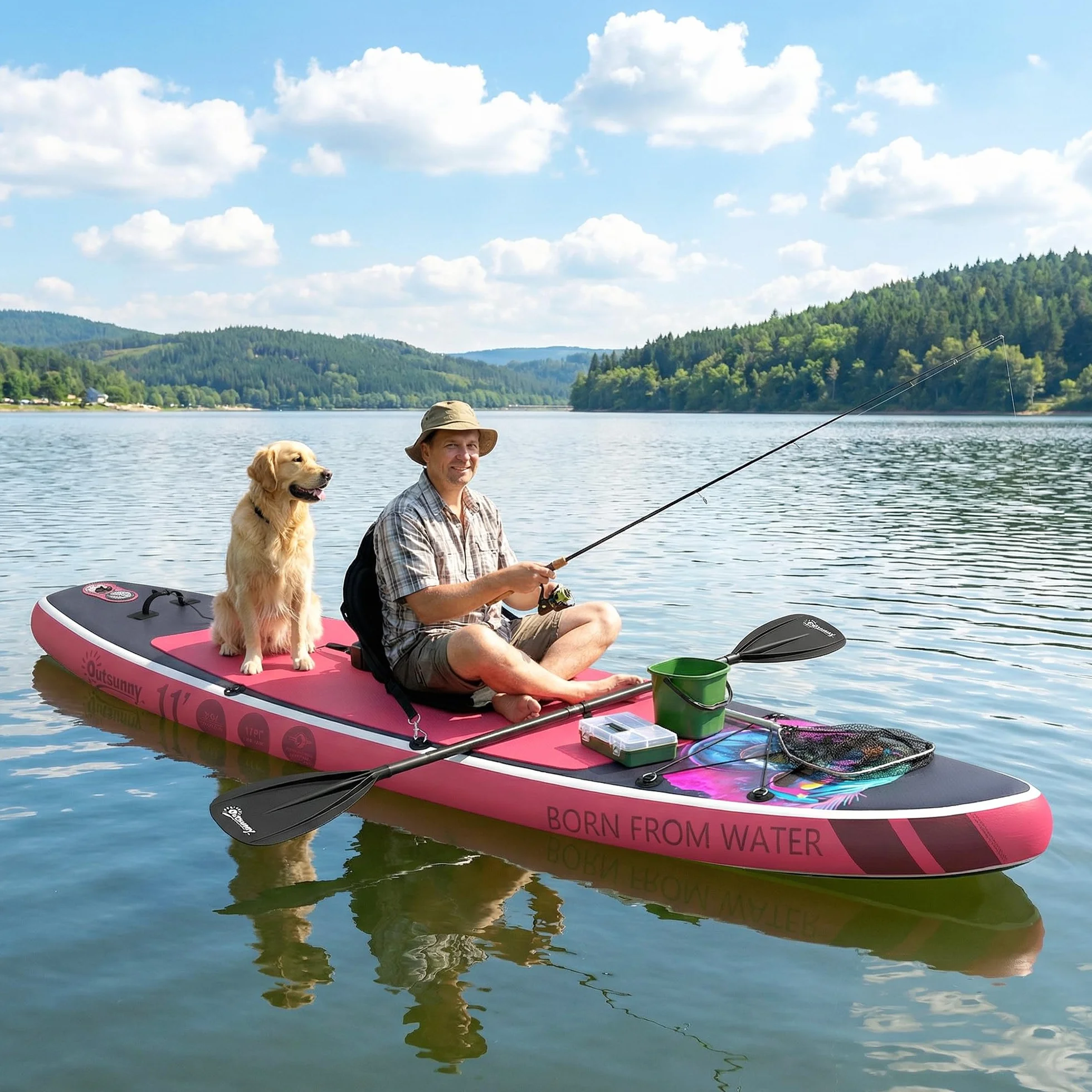 Outsunny Tavola Sup Gonfiabile Adulti, 335 cm Extra-Lunga Stand Up Paddle Board con Sedile, Pagaia Convertibile, Ponte Antiscivolo, Zaino, Pompa, 3 Pinne, Custodia Telefono Impermeabile, Carico 180kg
