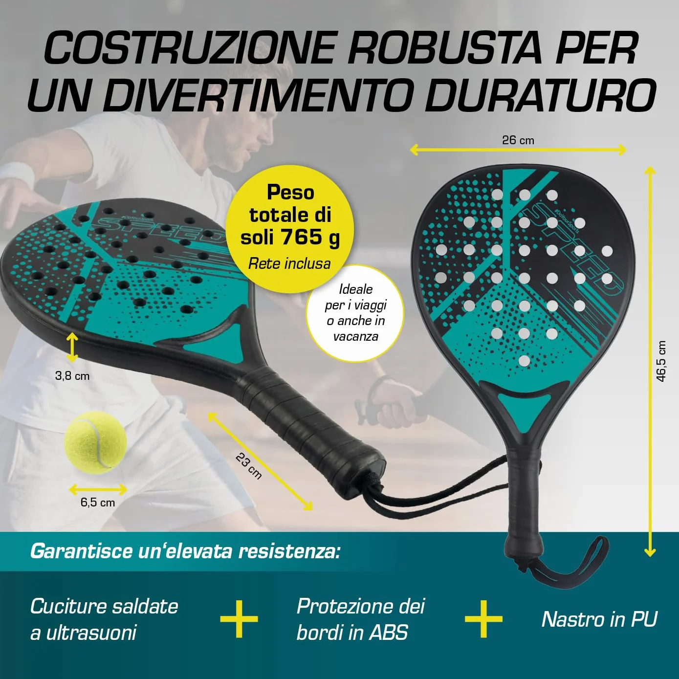 Set racchette da padel DoYourSports 2 racchette leggere con palla rete impugnatura antiscivolo