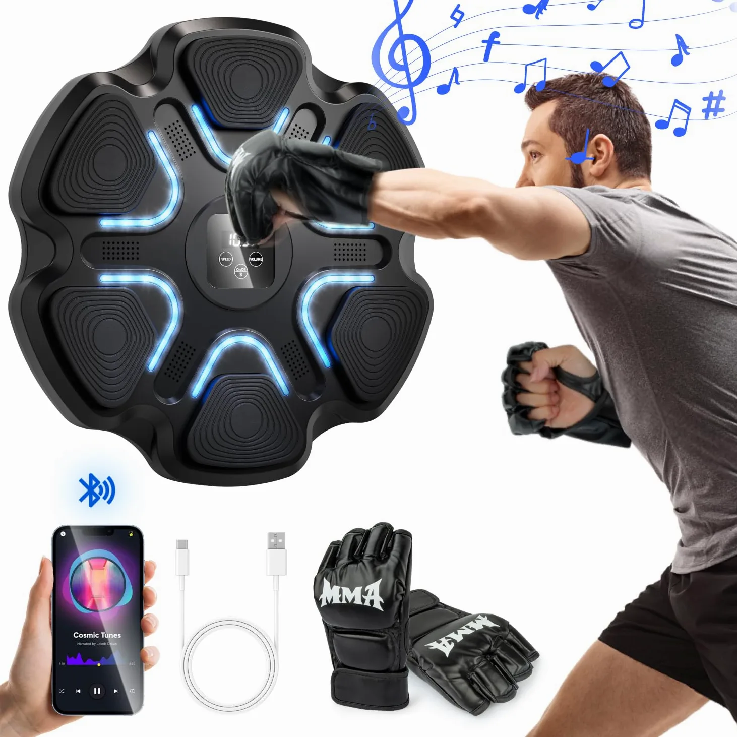 Music Boxing Machine, Boxe Musicale da Parete, Supporto Bluetooth, con Molti Tipi di modalità di velocità, Macchina da Boxe Elettronica a LED, per Adulti E Bambini Exercise