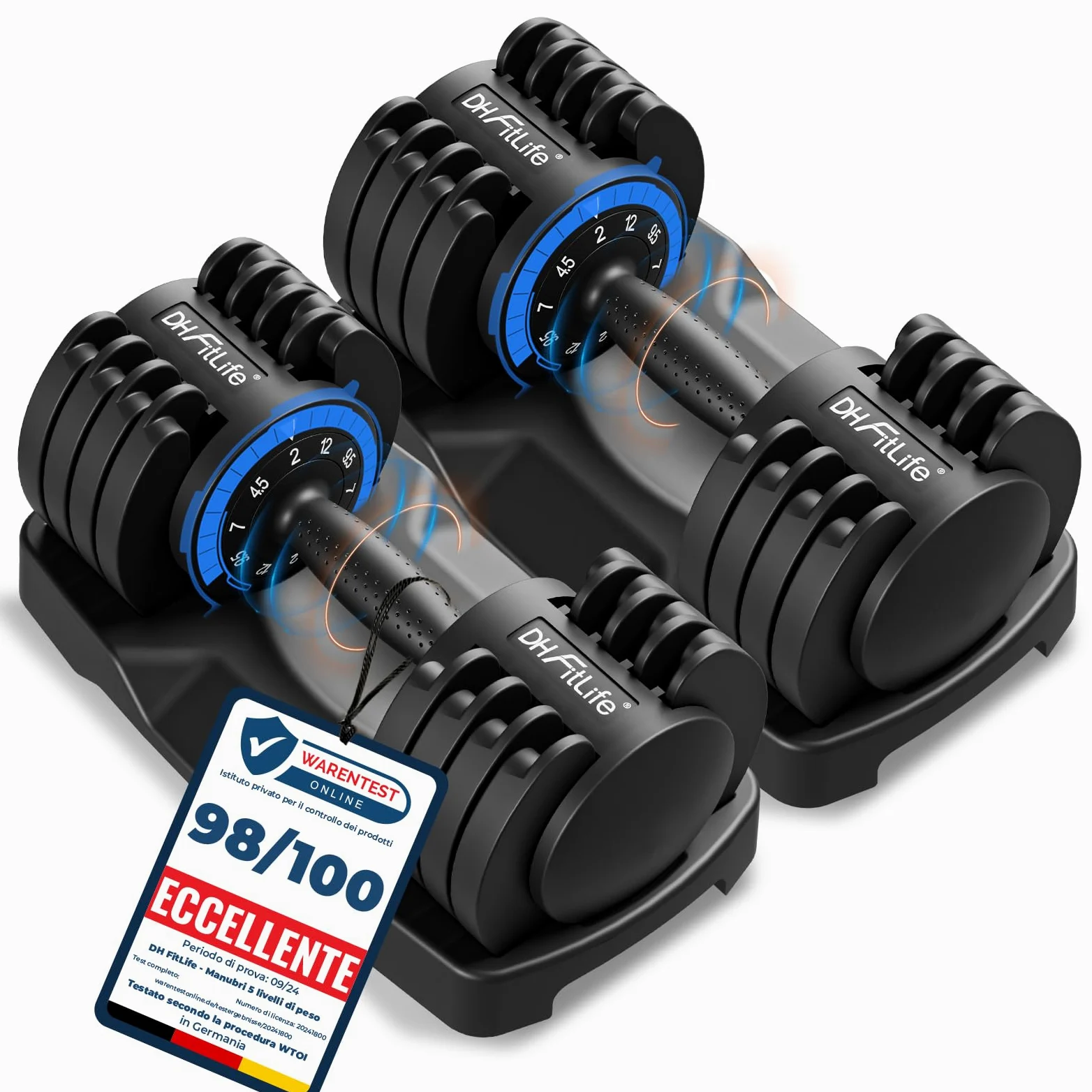 DH FitLife 12kg Manubri Regolabili da 2 a 12 kg, Set Manubri Componibili con 5 Pesi in 1, Manubri Regolabili Salvaspazio per Allenamento a Casa, Set da 2 Pezzi