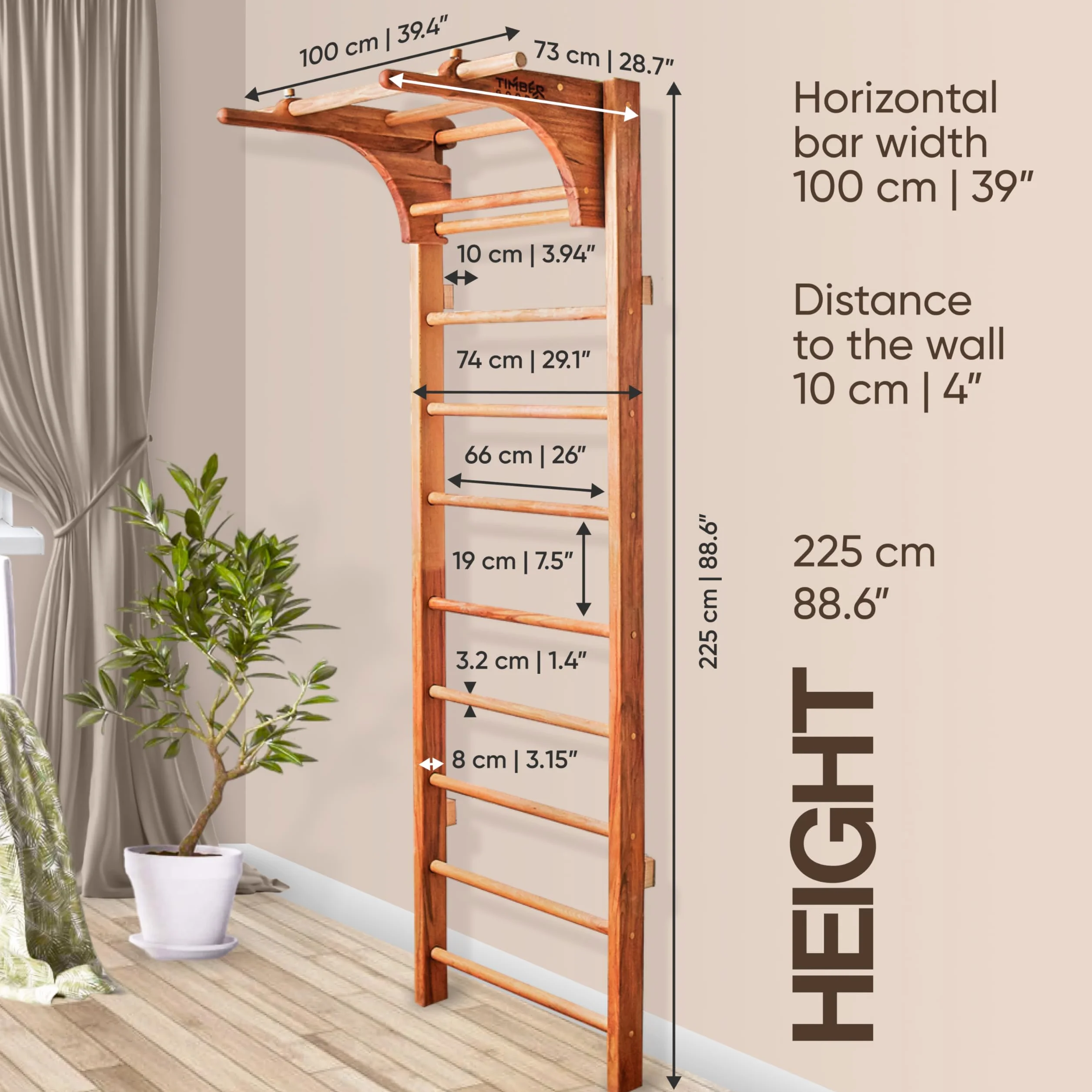 Timbergood Scala svedese barre da parete con barra di trazione rimovibile legno di faggio massello