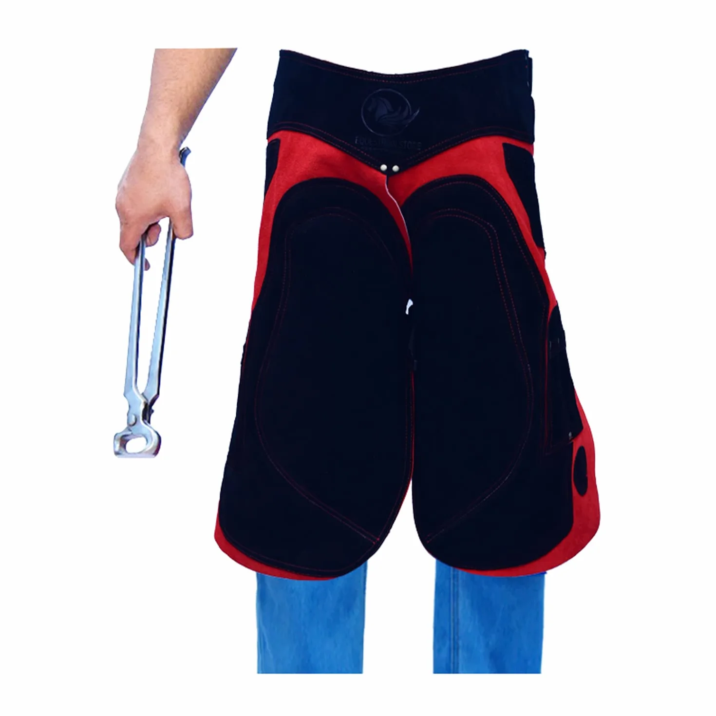 Grembiuli in vera pelle scamosciata 59 cm Rosso & Nero per zoccoli utensili trimmer chaps