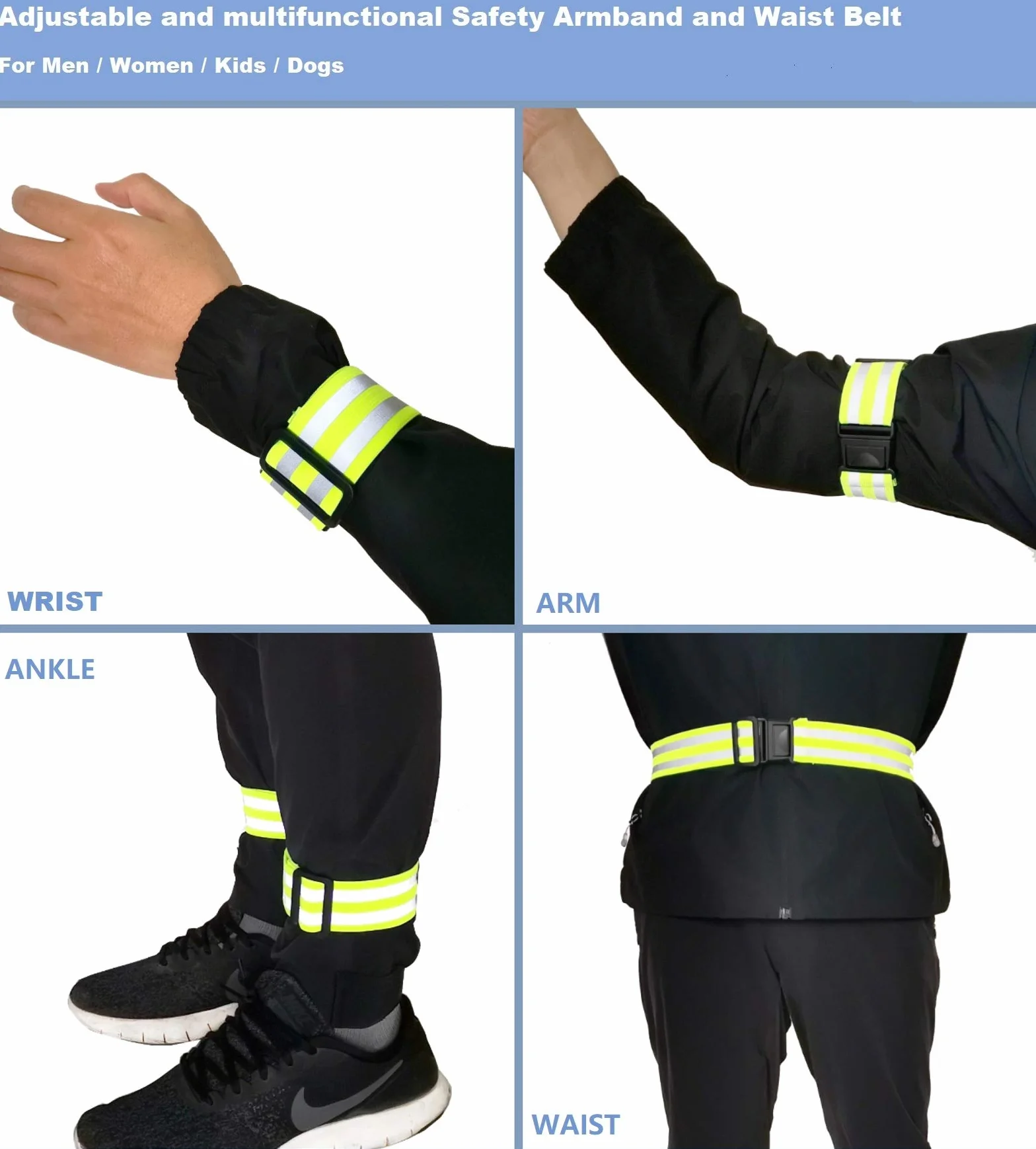 Catarifrangenti Bracciali Gilet Cintura Sicurezza Elastico Corsa Set Alta Visibilità