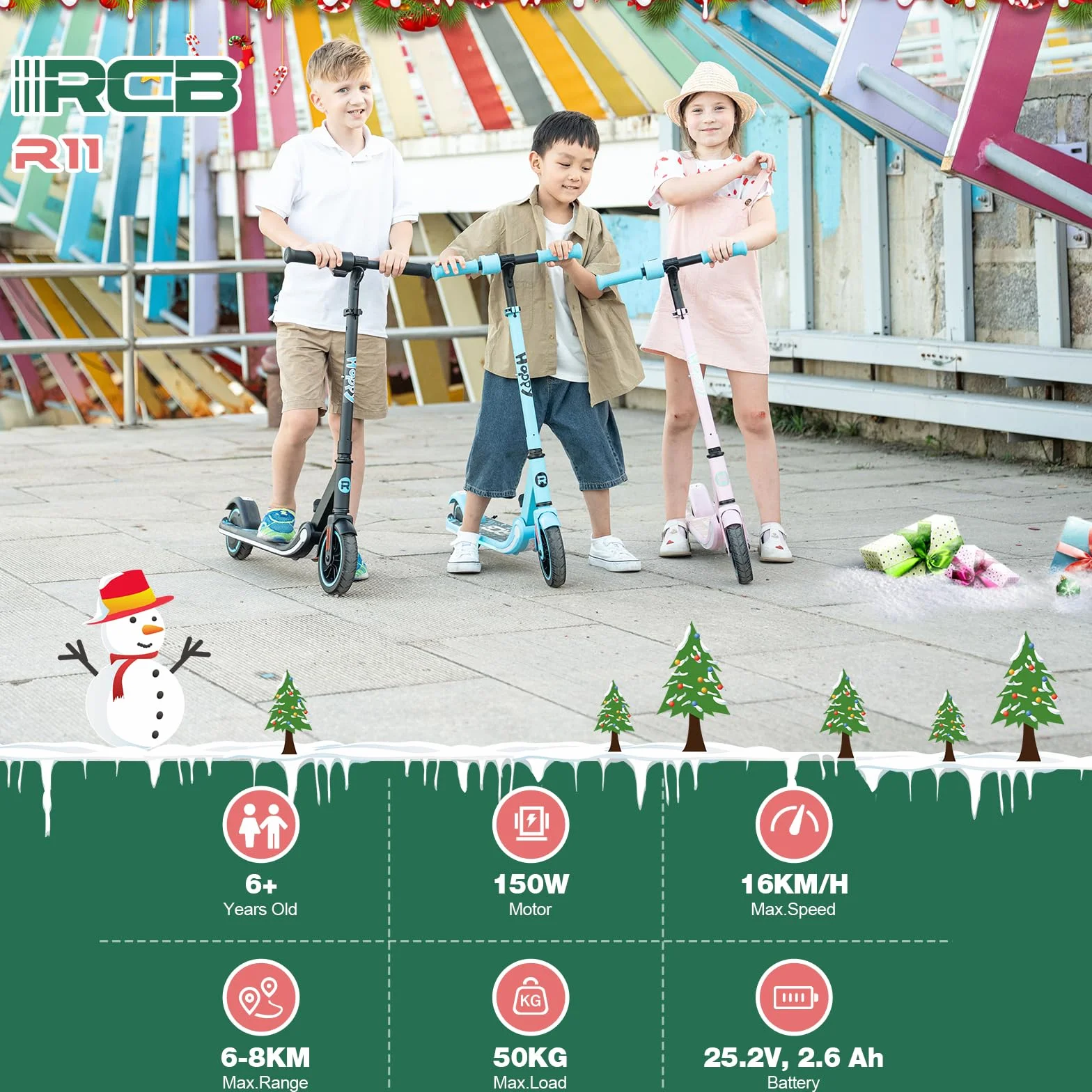 Monopattino Elettrico per Bambini 6-12 Anni, Motore 150W, 16 Km/h, Pieghevole, LED, Regolabile