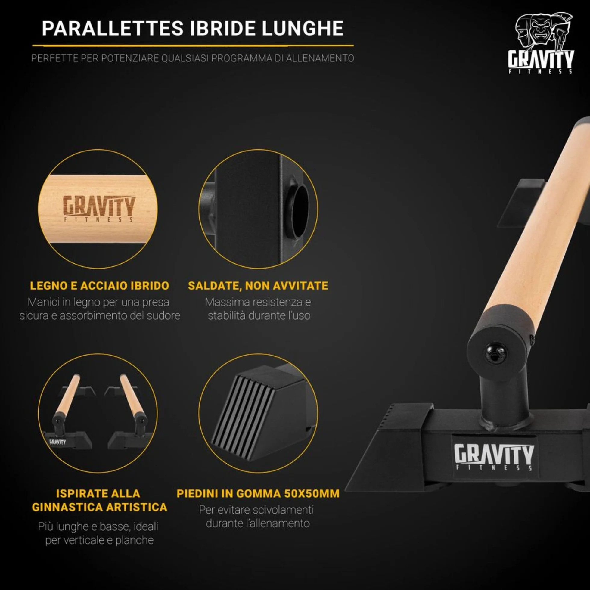 Gravity Fitness Parallettes Piccole con Manici in Legno Ibridi per Calisthenics