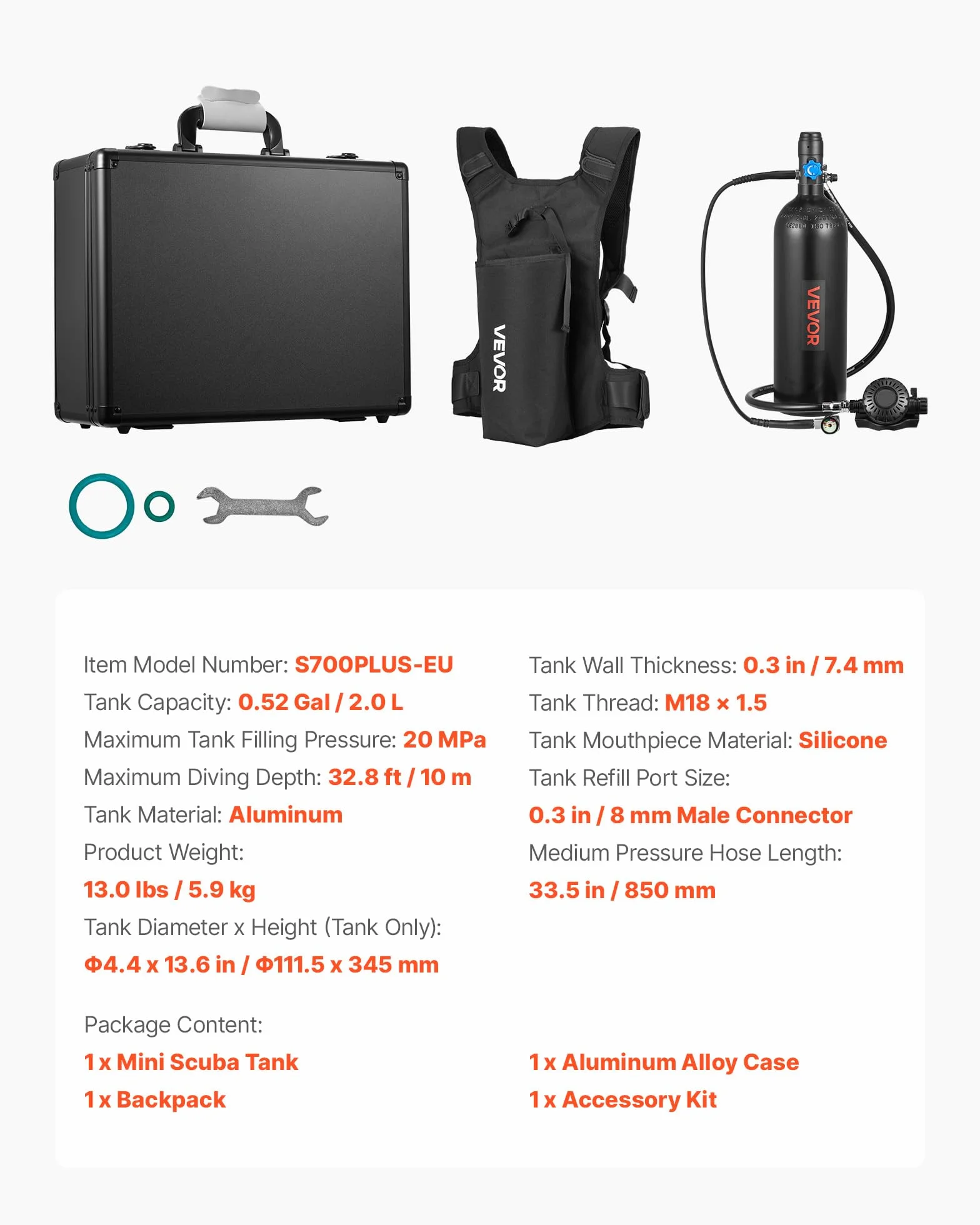 VEVOR Mini Bombola Subacquea 2L Set Portatile Aria Compressa Autonomia 35 Minuti Borsa Spalla Custodia Trasporto Metallo