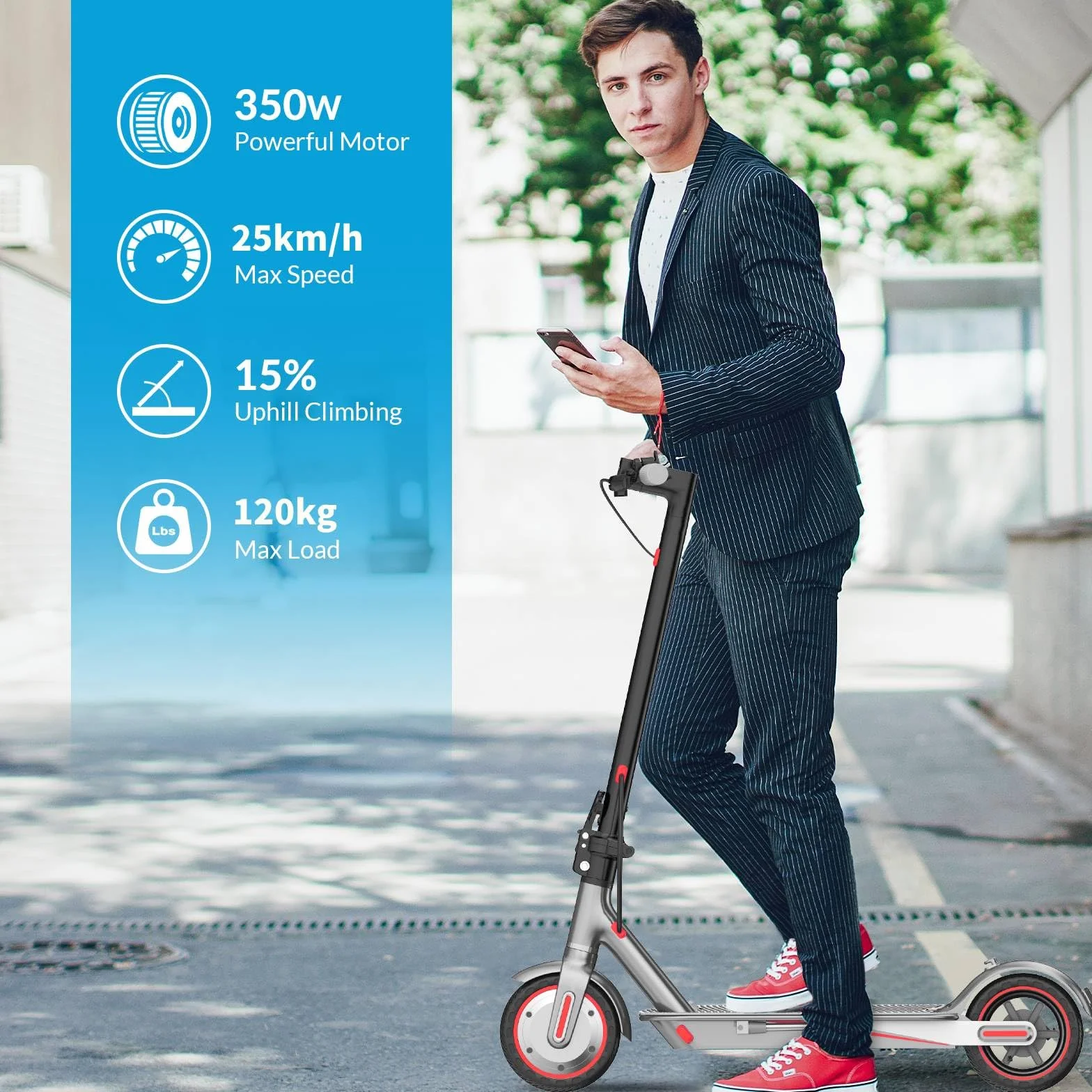 Monopattino Elettrico Adulto 25 km/h 48 km Autonomia 120 kg Pneumatici 8,5" 10" Doppia Frenata