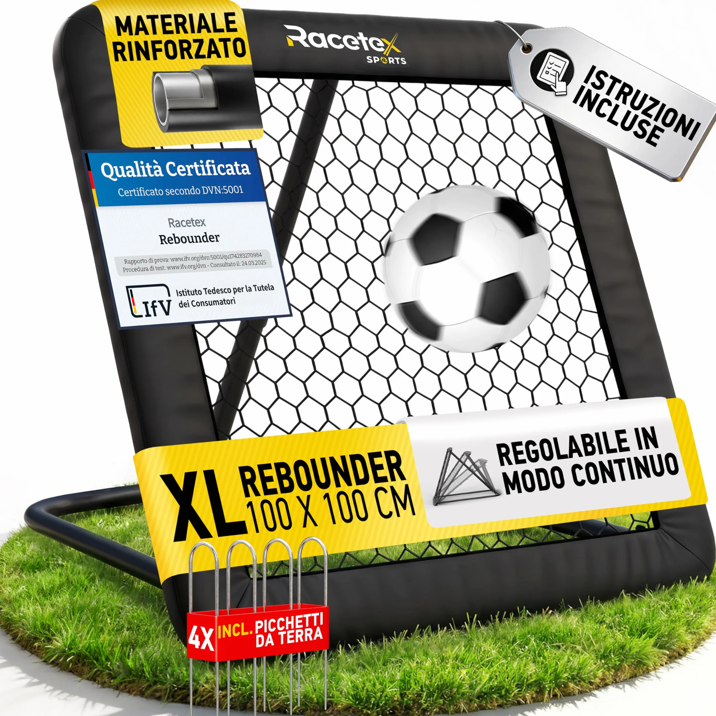 Rimbalzo da Calcio 100x100 cm Regolabile Racetex