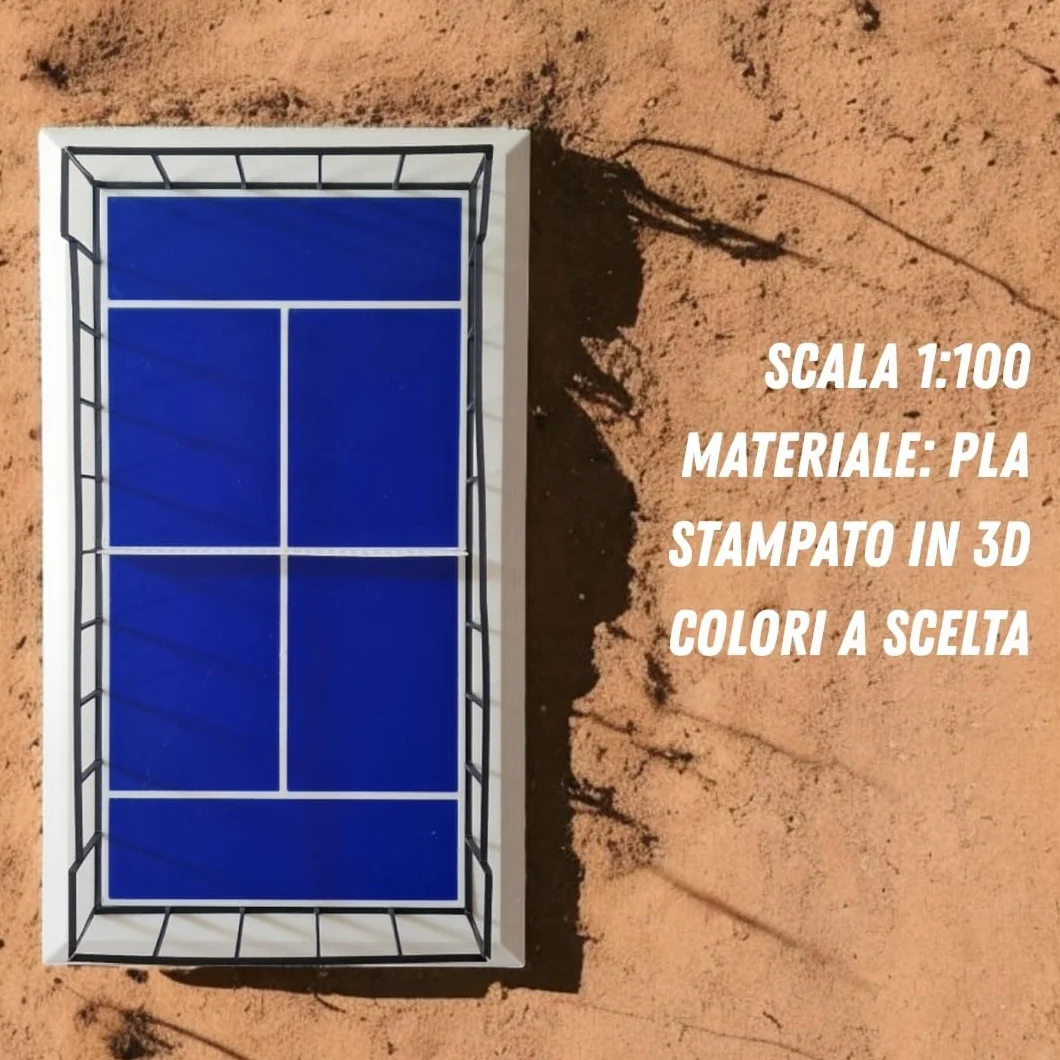 Generico Campo da Padel in Miniatura 3D, Scala 1:100, 23x14 cm, PLA Stampato, Colori Personalizzabili