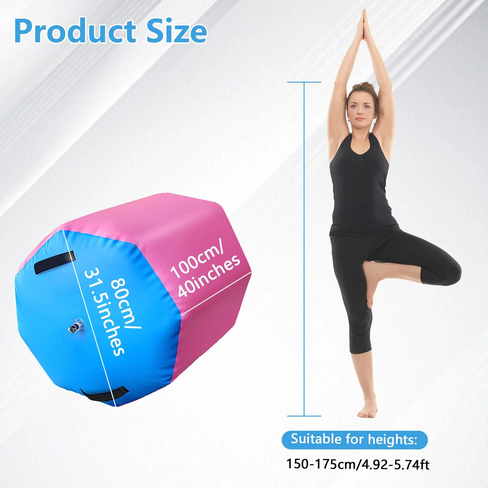 Rullo da ginnastica, 80 x 100 cm, gonfiabile, con pompa ad aria, tappetino da ginnastica ottagonale, per yoga, allenamento, fitness, palestra, uso domestico