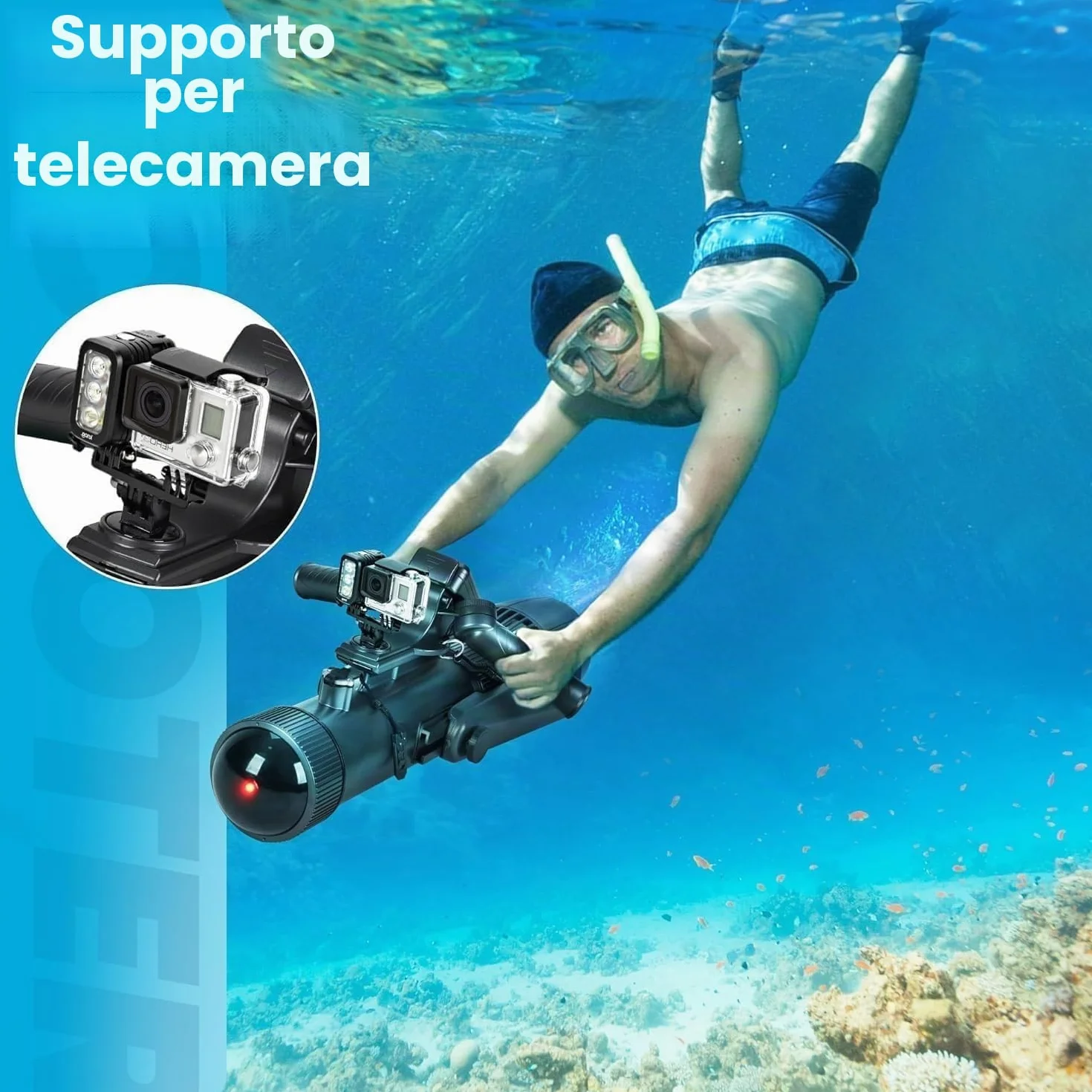 Camolech Pinna elettrica 900 W SUP scooter subacqueo 2,8 m/s telecomando 130 minuti autonomia motore kayak