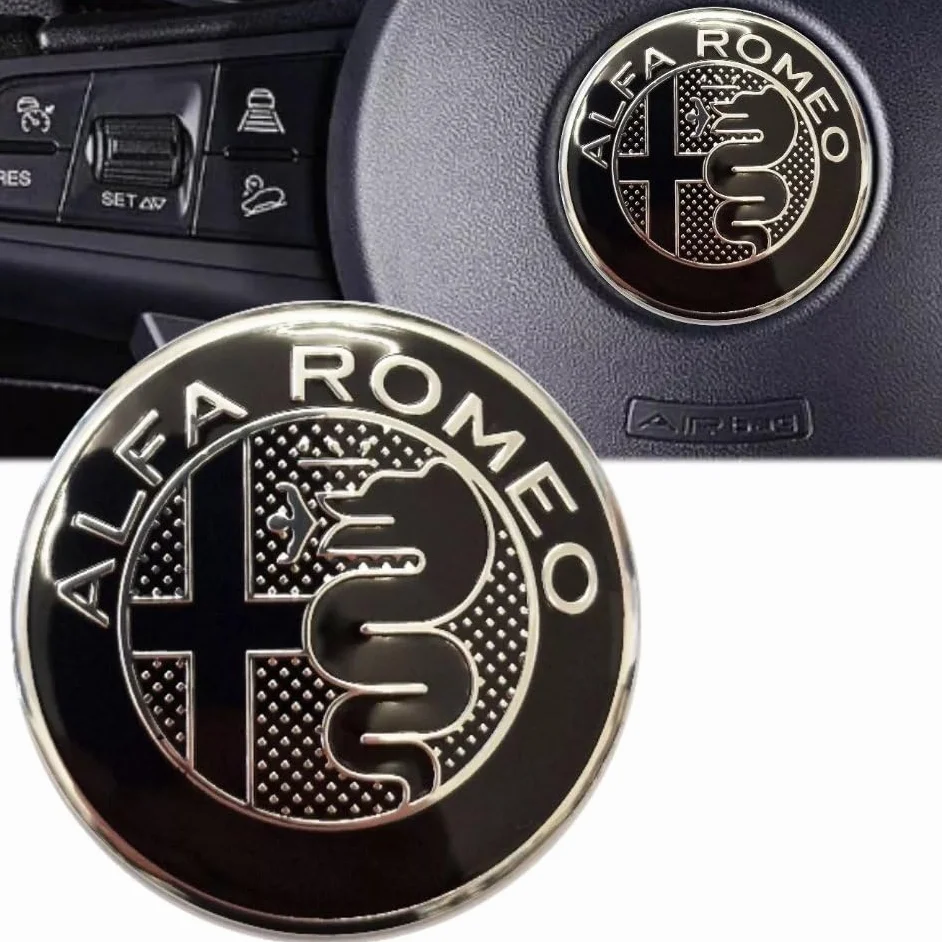 Logo per Volante Sterzo FREGIO Stemma Compatibile con Alfa Romeo Nero Black 40mm