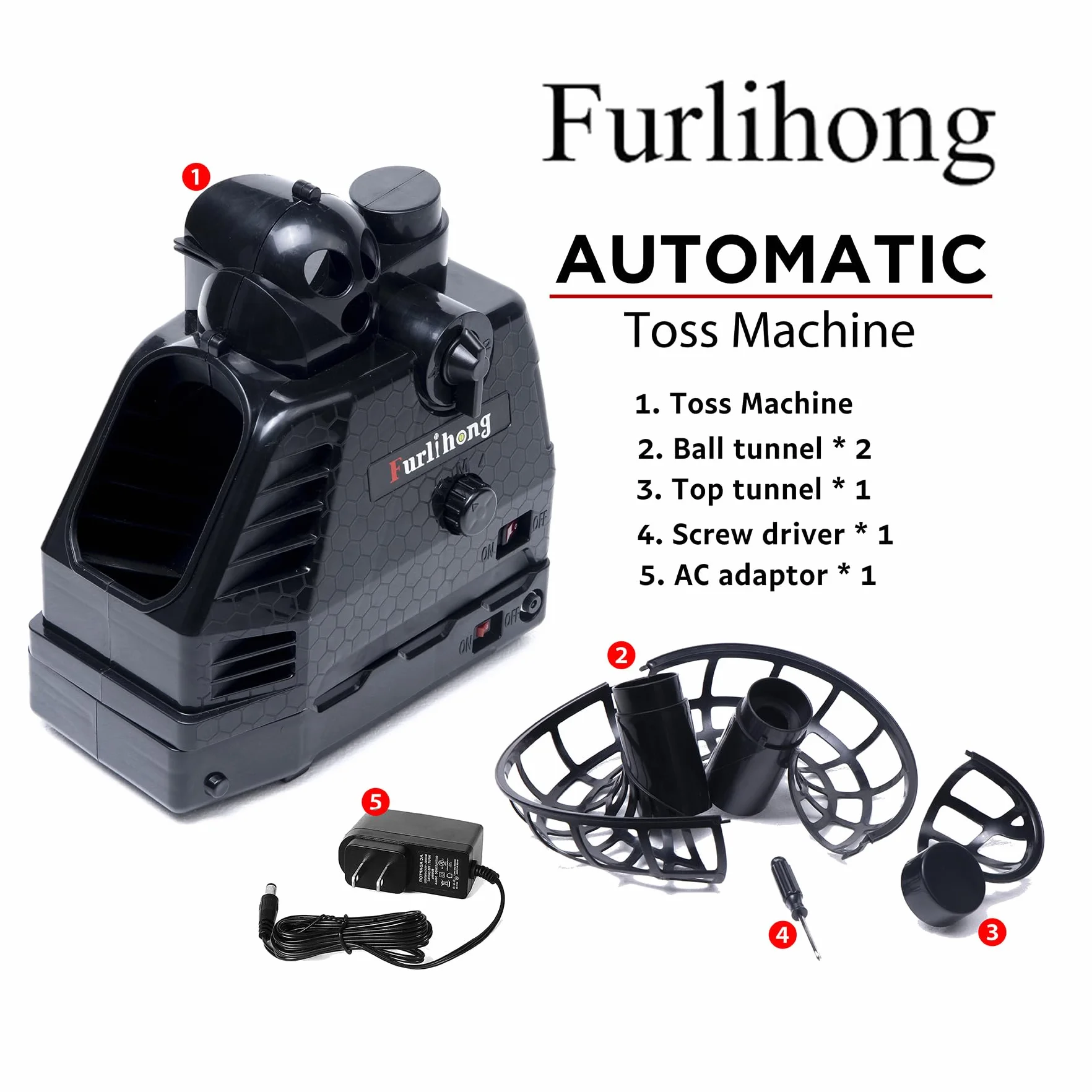 Furlihong Macchina da tennis 680BH, angolo di lancio regolabile, oscillazione automatica, batteria o AC 6V