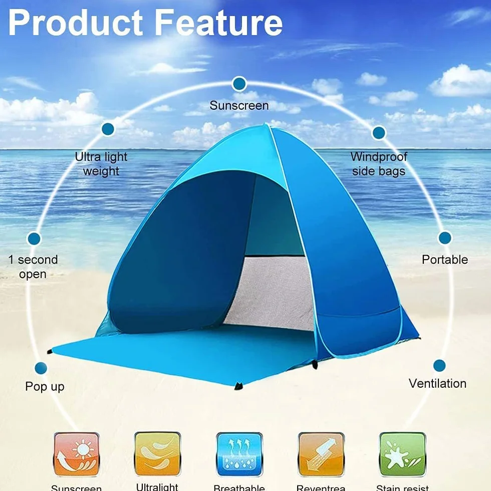 Miconi Tenda da Spiaggia Pop Up UPF 50+ 165x150x110 cm Leggera Facile da Trasportare per Vacanza Campeggio