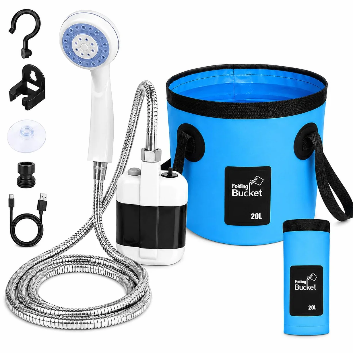 HYDROPORT Frilla Doccia Esterna Portatile 2200 mAh, Doccia da Campeggio