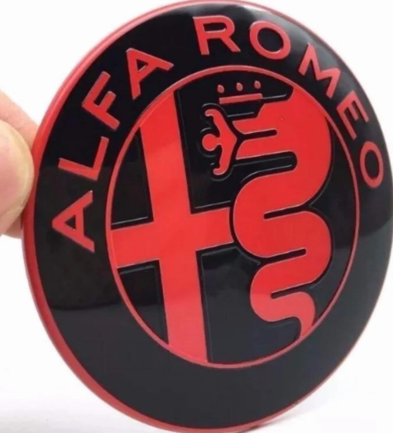 Alfa Romeo 147 156 159 Brera Mito Logo Emblema Nero Rosso 74mm Metallo Fregi Stemmi
