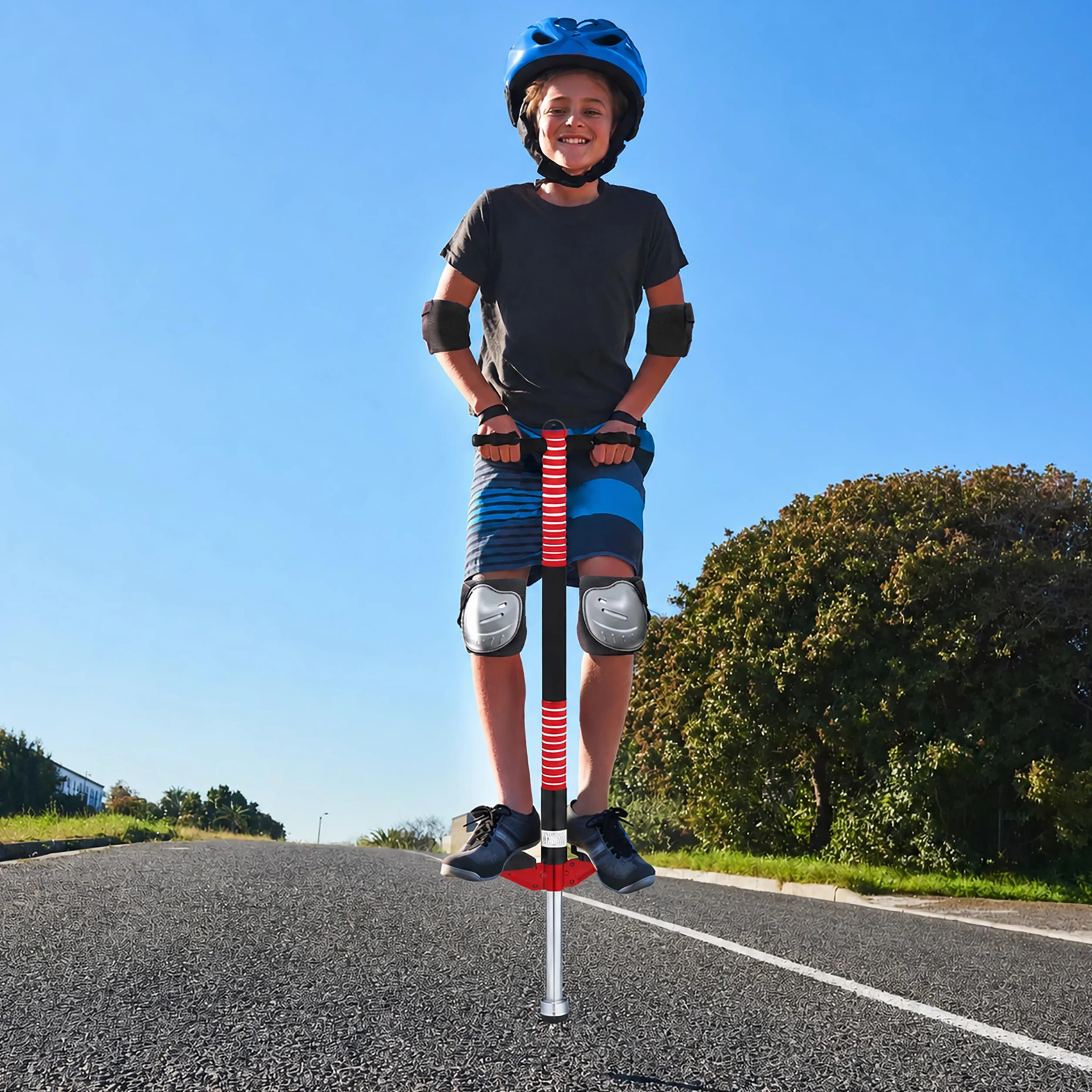 Relaxdays Salterello per Bambini Pogo Stick, Max 35 kg, Acciaio Inox, Rosso