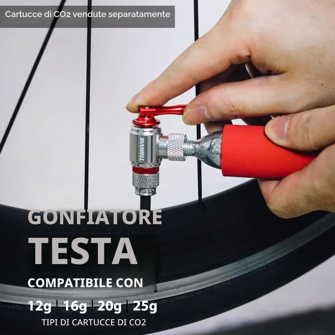 Thinvik Kit di gonfiaggio a CO2 per pneumatici bici Presta Schrader pompa portatile