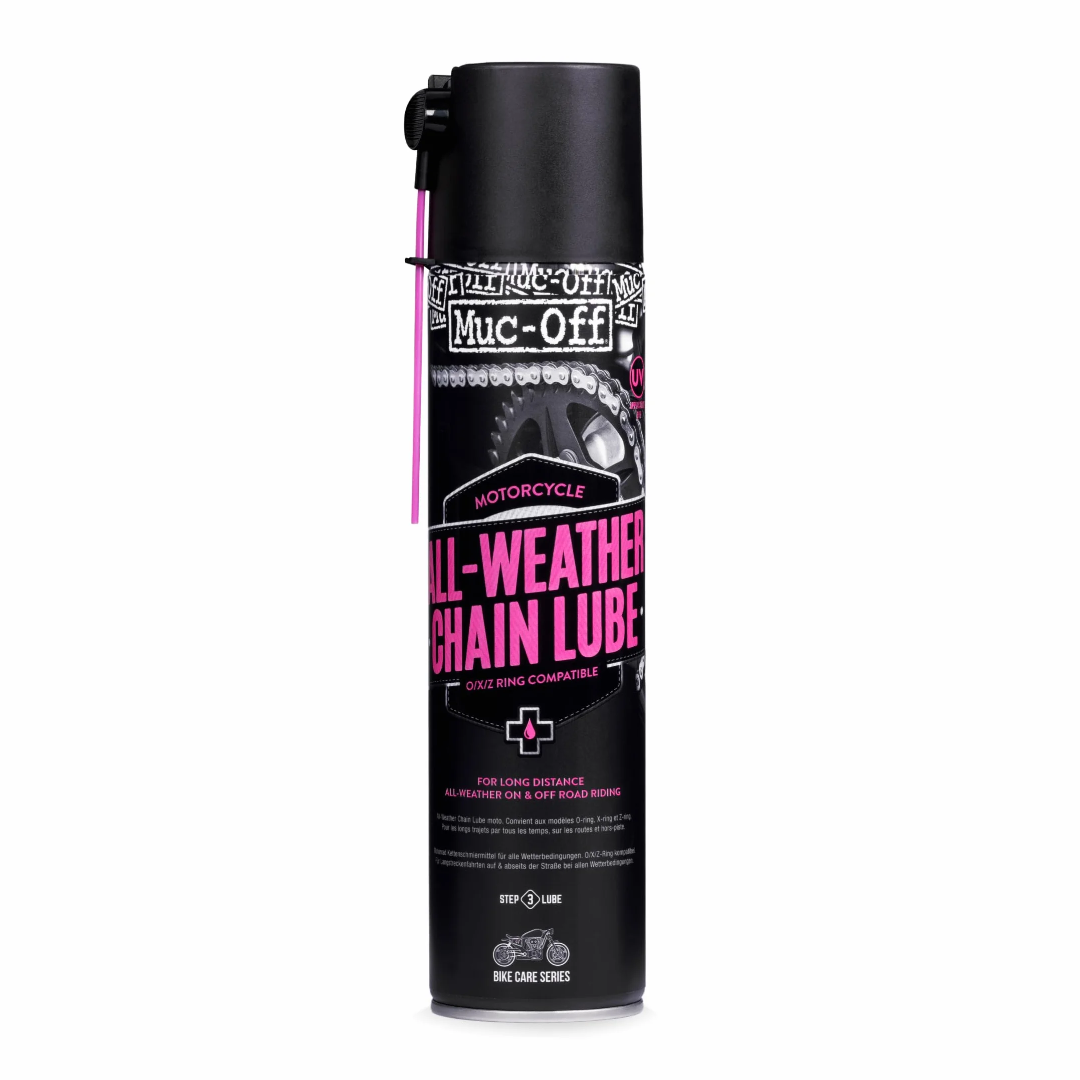 Muc-Off All-Weather Motorcycle Chain Lube, 400 ml - Grasso Catena Moto Spray di Alta Qualità - Lubrificante Catena Moto Formulato per Tutte le Condizioni Atmosferiche