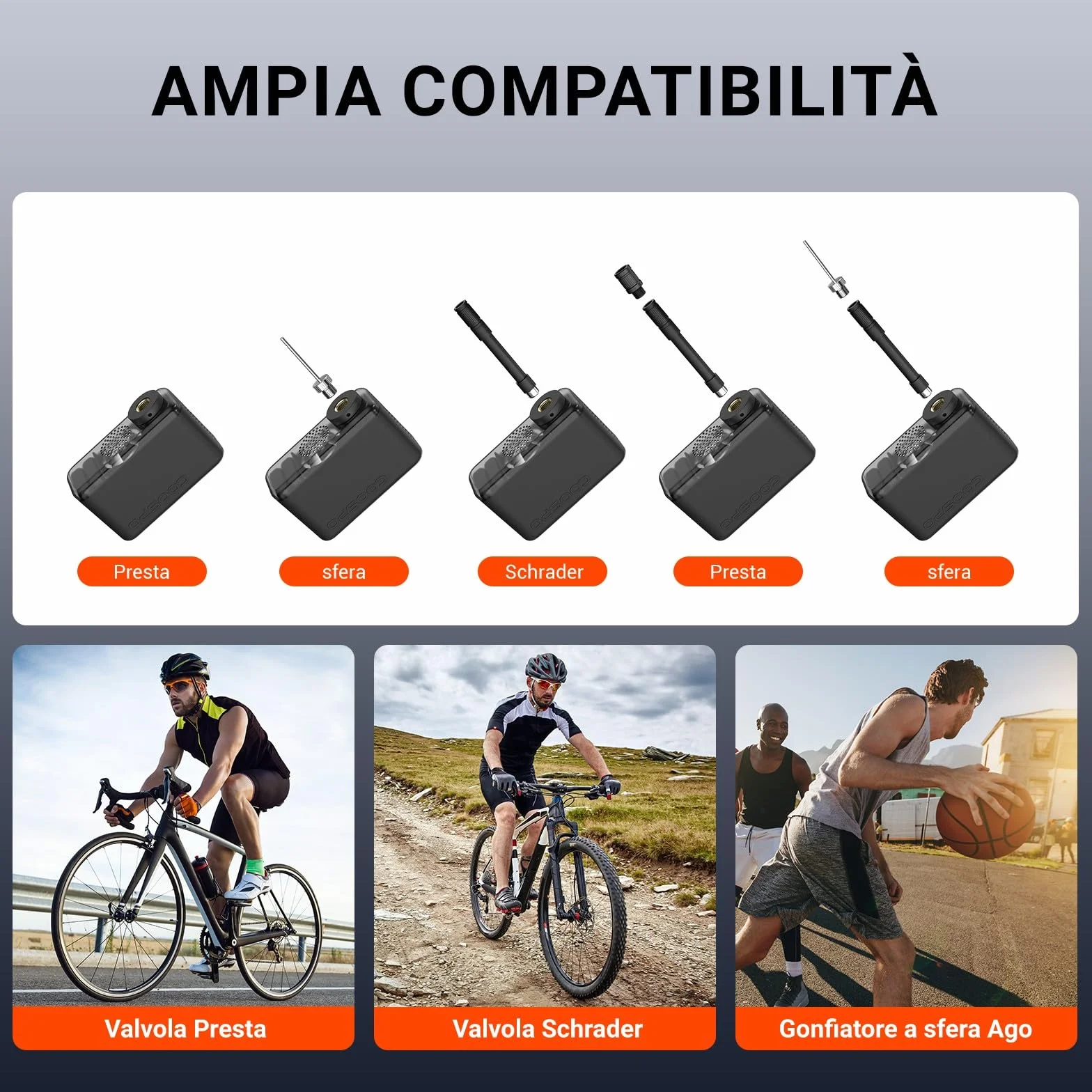 COOSPO X1 Mini pompa elettrica per bicicletta con manometro 120 PSI compressore compatto