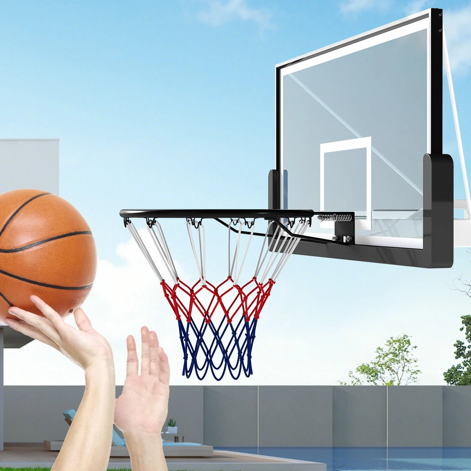 COSTWAY Canestro da Basket da Parete 45 cm, Anello da Pallacanestro con Doppie Molle, Cerchio Universale Esterno Interno