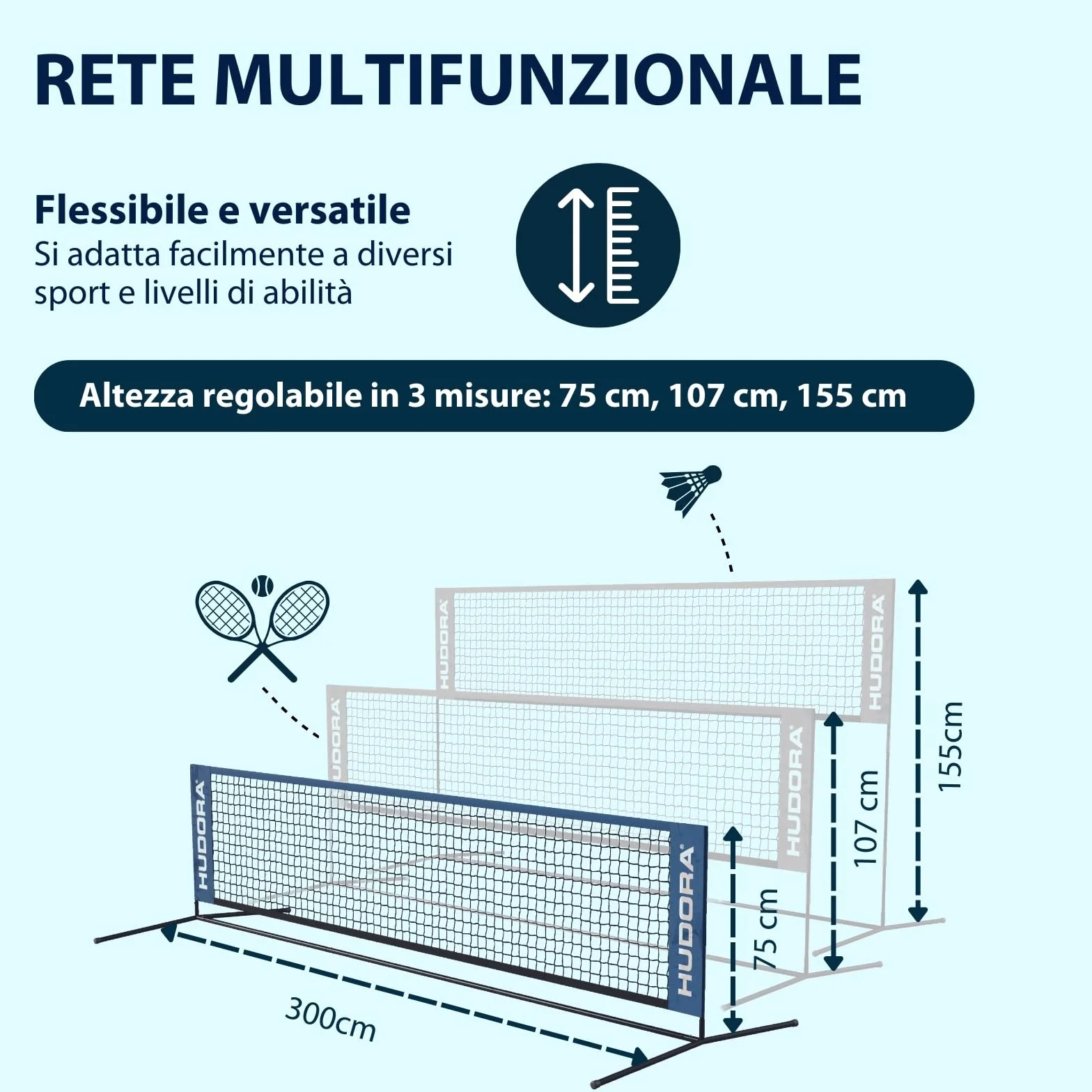 HUDORA Rete multiuso Street multifunzione per tennis e badminton regolabile da esterno resistente alle intemperie