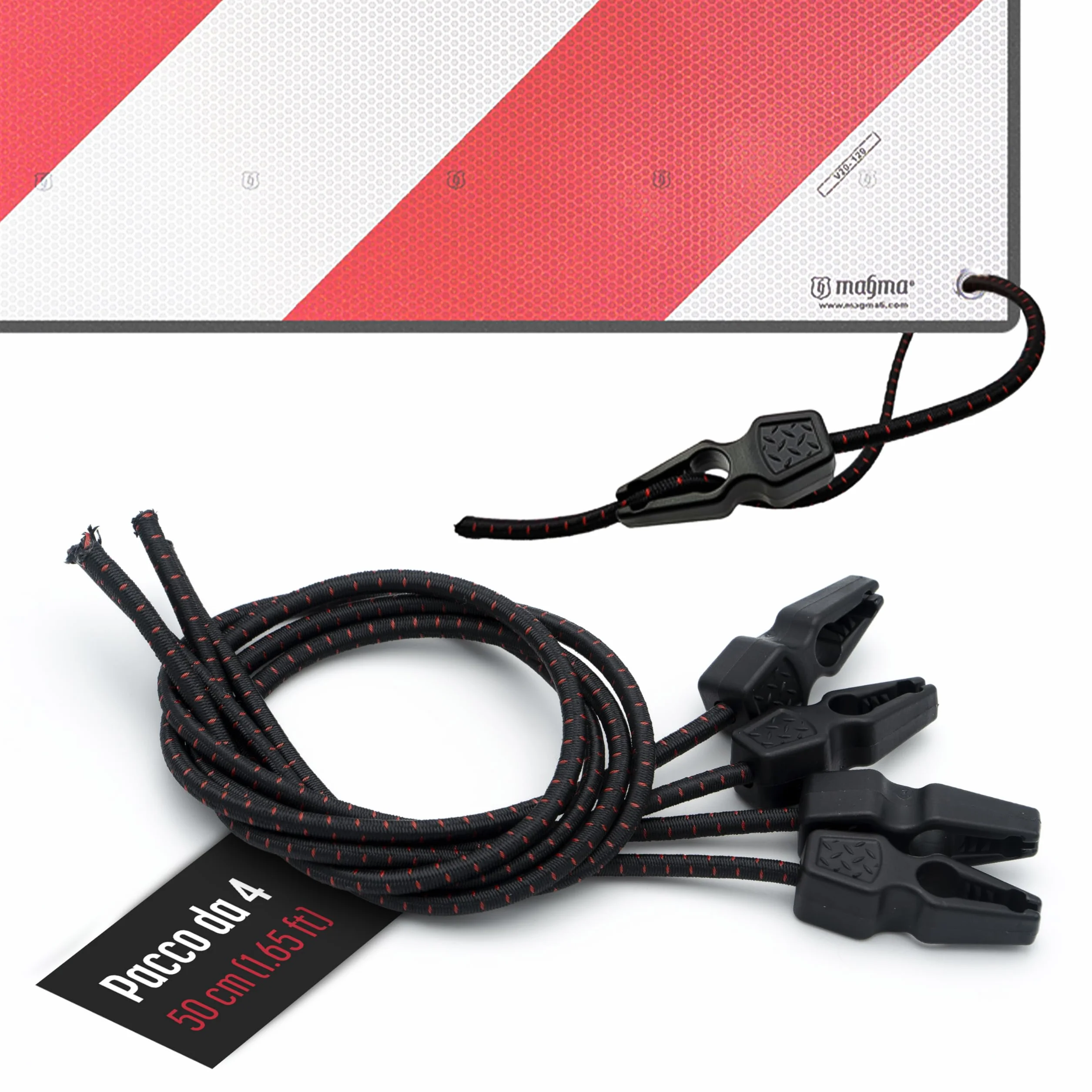 Magma 4 Cavi Elastici per Cartello Carichi Sporgenti 50cm Portabici Bici Moto Ganci Fissaggio