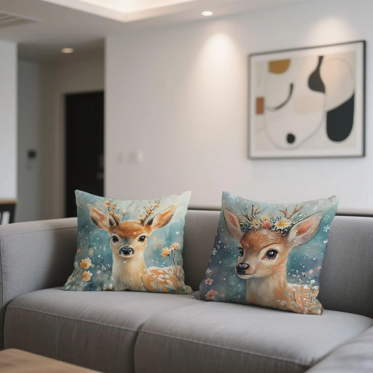 Cuscini Divano 50x50cm Lino Federa Impermeabile Cervo Copri Cuscino Letto Decorativi Cerniera Invisibile