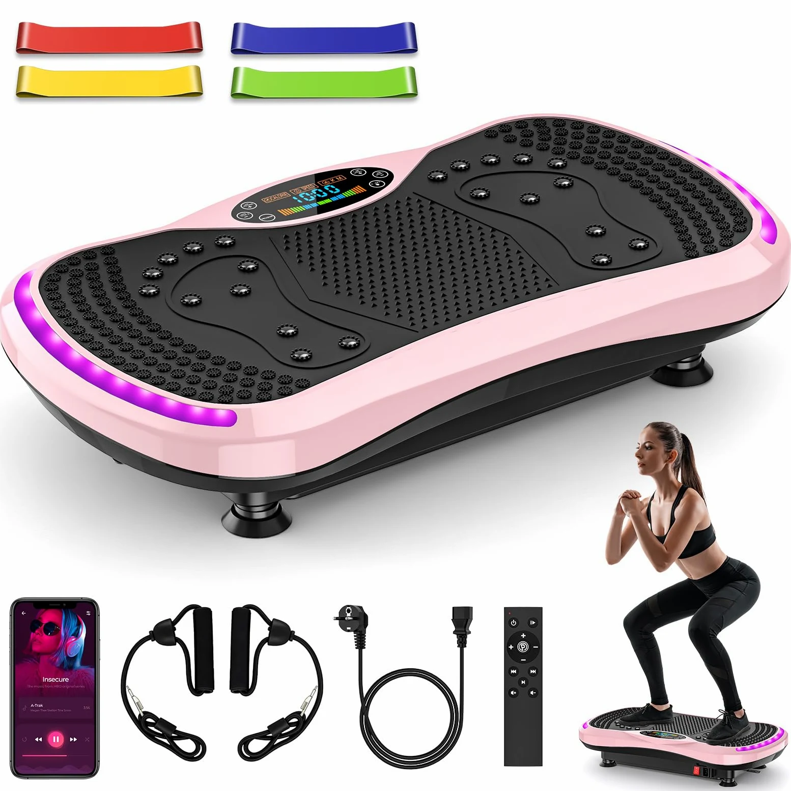 Pedana Vibrante Dimagrante & Vibration Plate Fitness Casa | 200 Livelli, 9 Modalità, Bluetooth, Brucia Grassi, Con Elastici, Ideale per Appassionati di Fitness, Sedentari e Sport a Casa