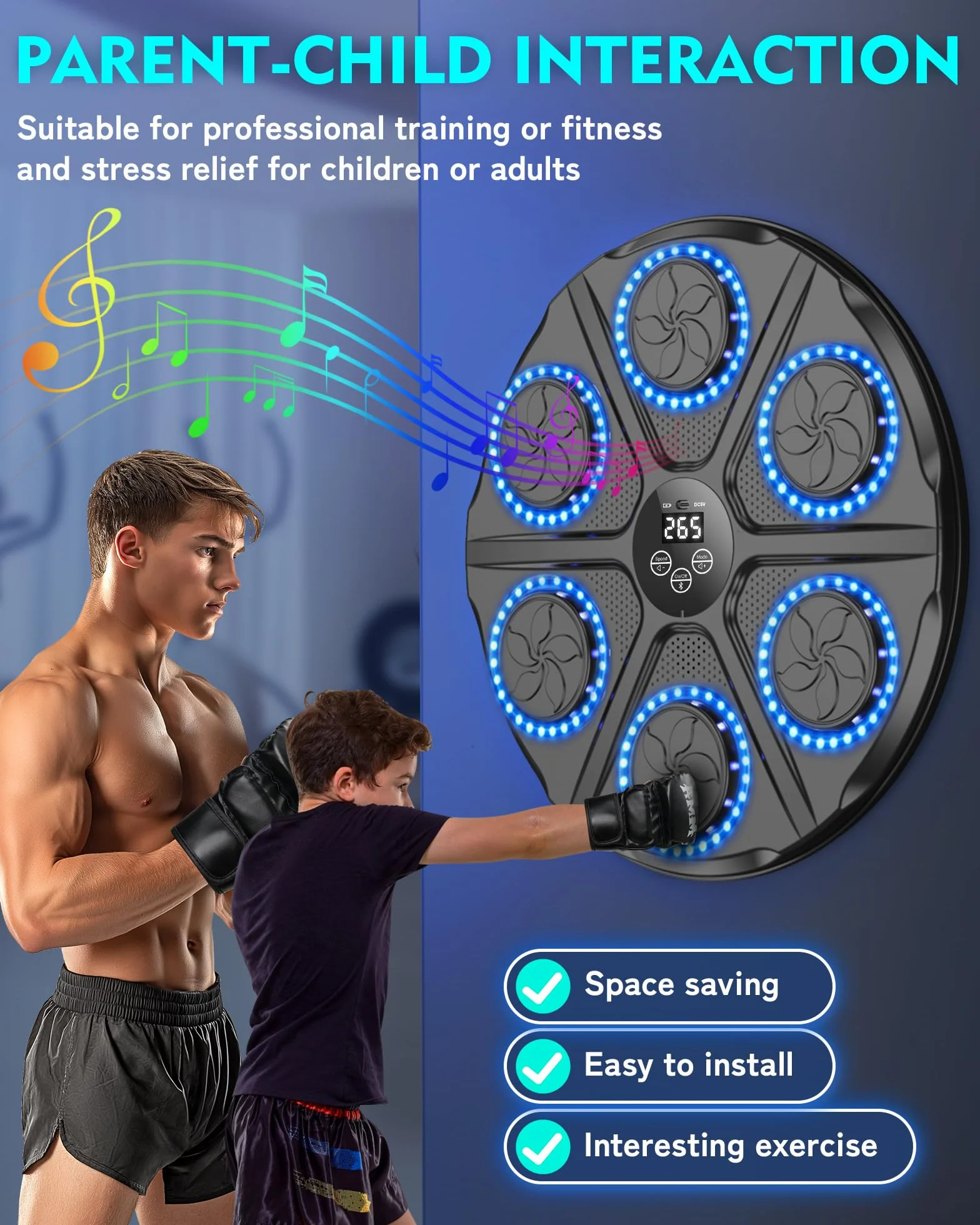 Music Boxing Machine Adulti - 12 modalità di velocità Macchina da BOXEN Musical Pugile con Guanti da Boxe - LED Musica Bluetooth Boxe Allenamento per Casa