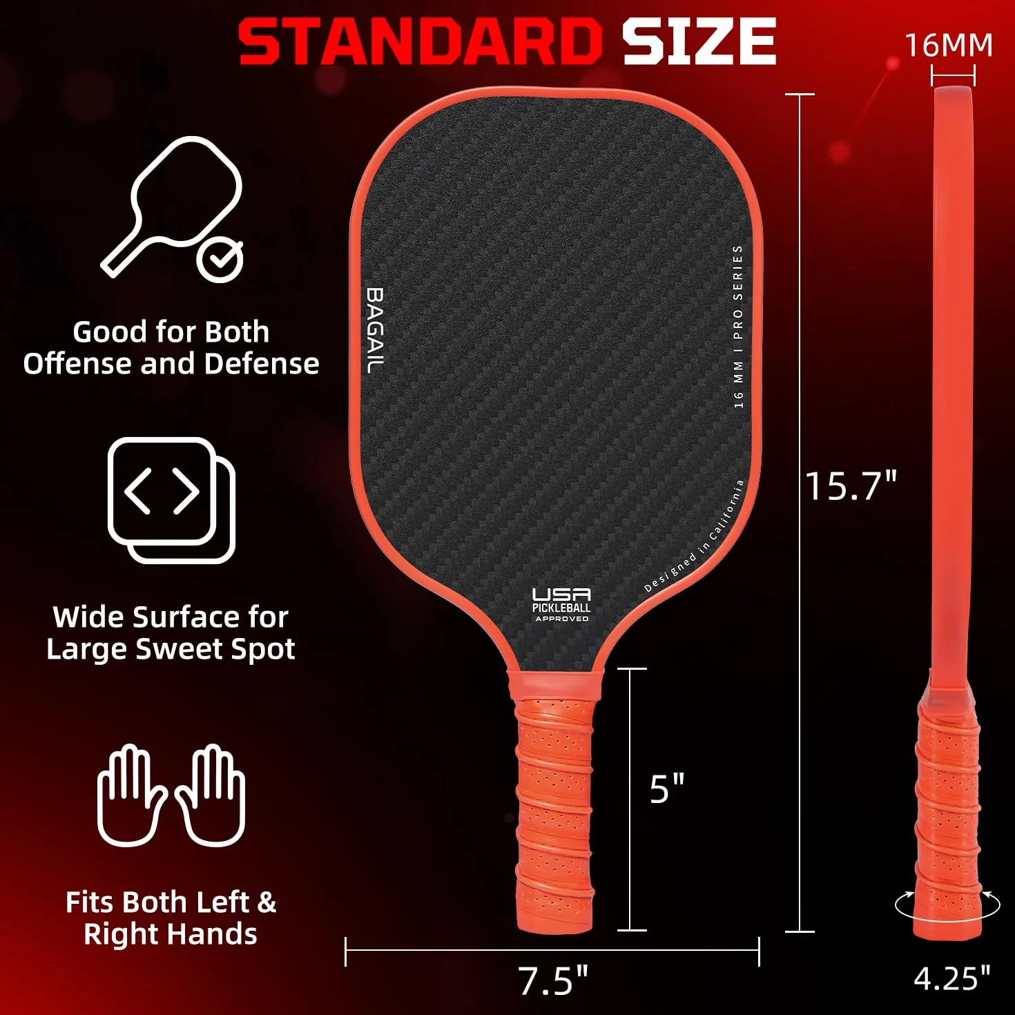 BAGAIL Set di racchette da pickleball con 4 palline, leggere, assorbimento urti, ergonomiche