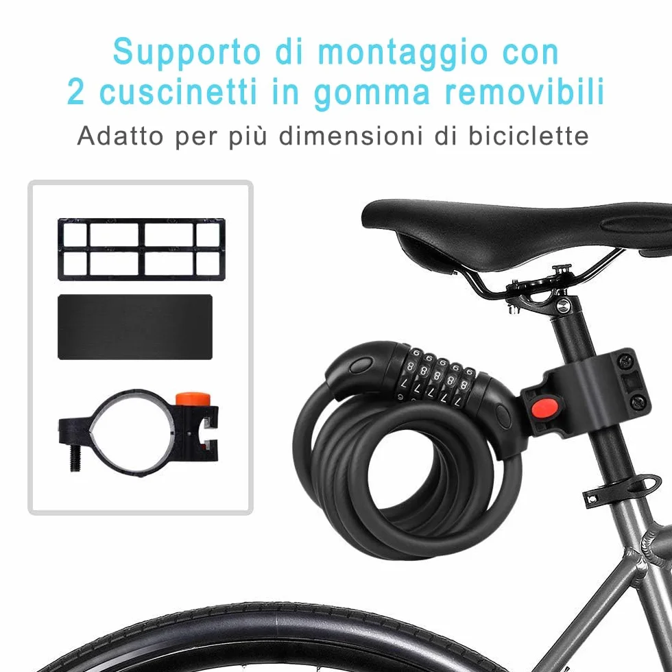 REHKITTZ Lucchetto per Bicicletta 120cm 12mm Catena Antifurto Combinazione MTB