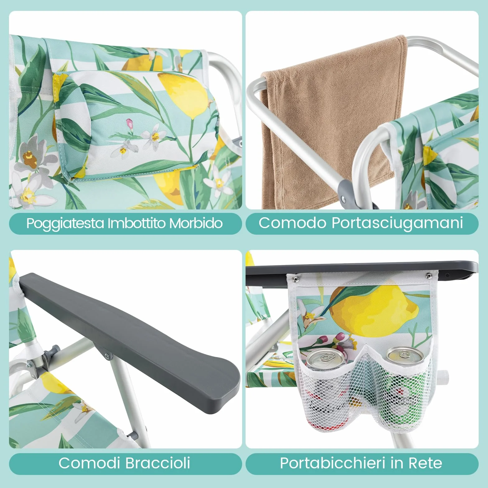 RELAX4LIFE Set di 3 Tavolo e Sedie da Campeggio Pieghevole in Alluminio con Schienale Regolabile a 5 Posizioni, Portabicchieri, Borsa da Trasporto, Verde