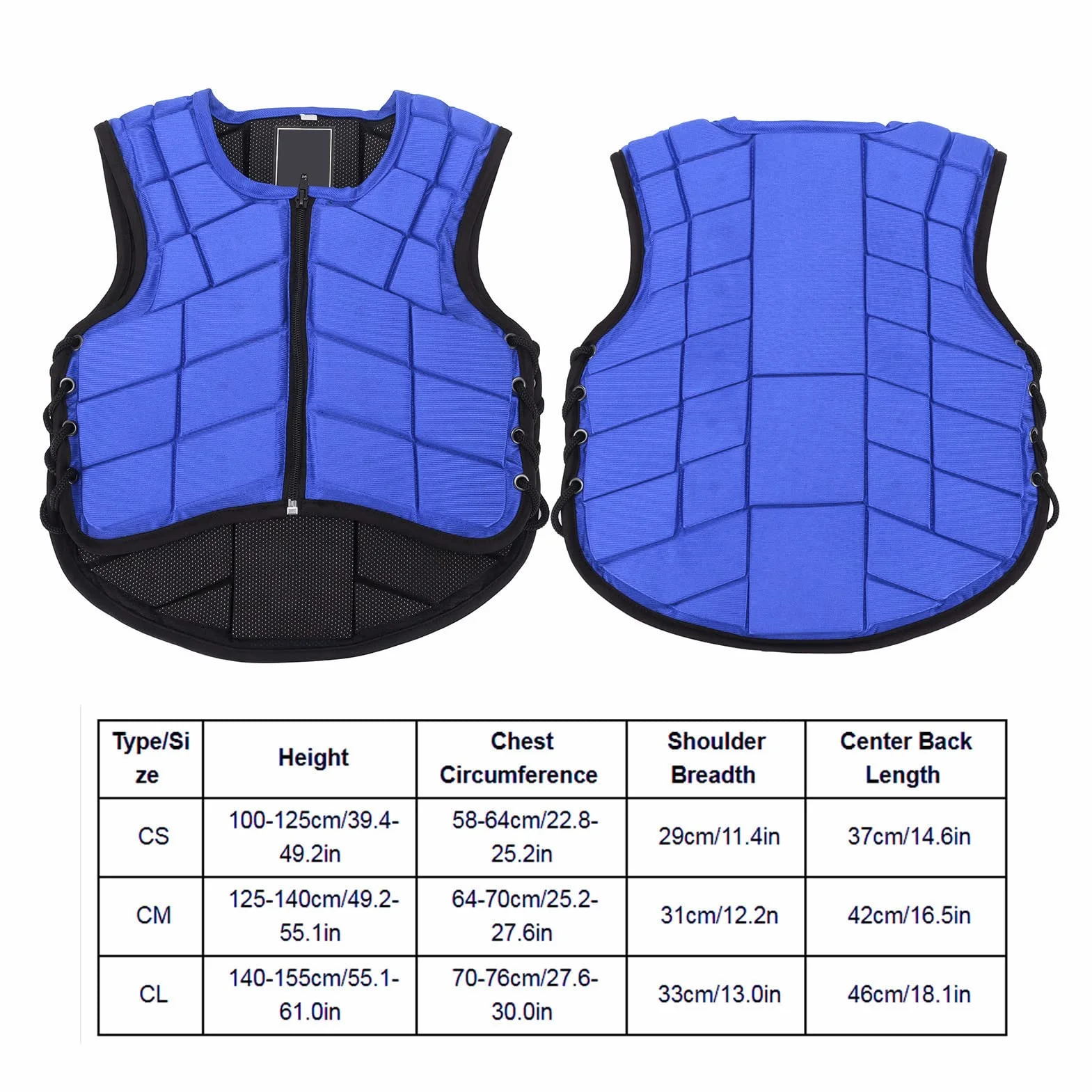 Pilipane Gilet Equestre Imbottito in Schiuma di Sicurezza Protezione per L'equitazione Protezione per Il Corpo Protezione per Il Corpo per Equitazione Blu(CS)