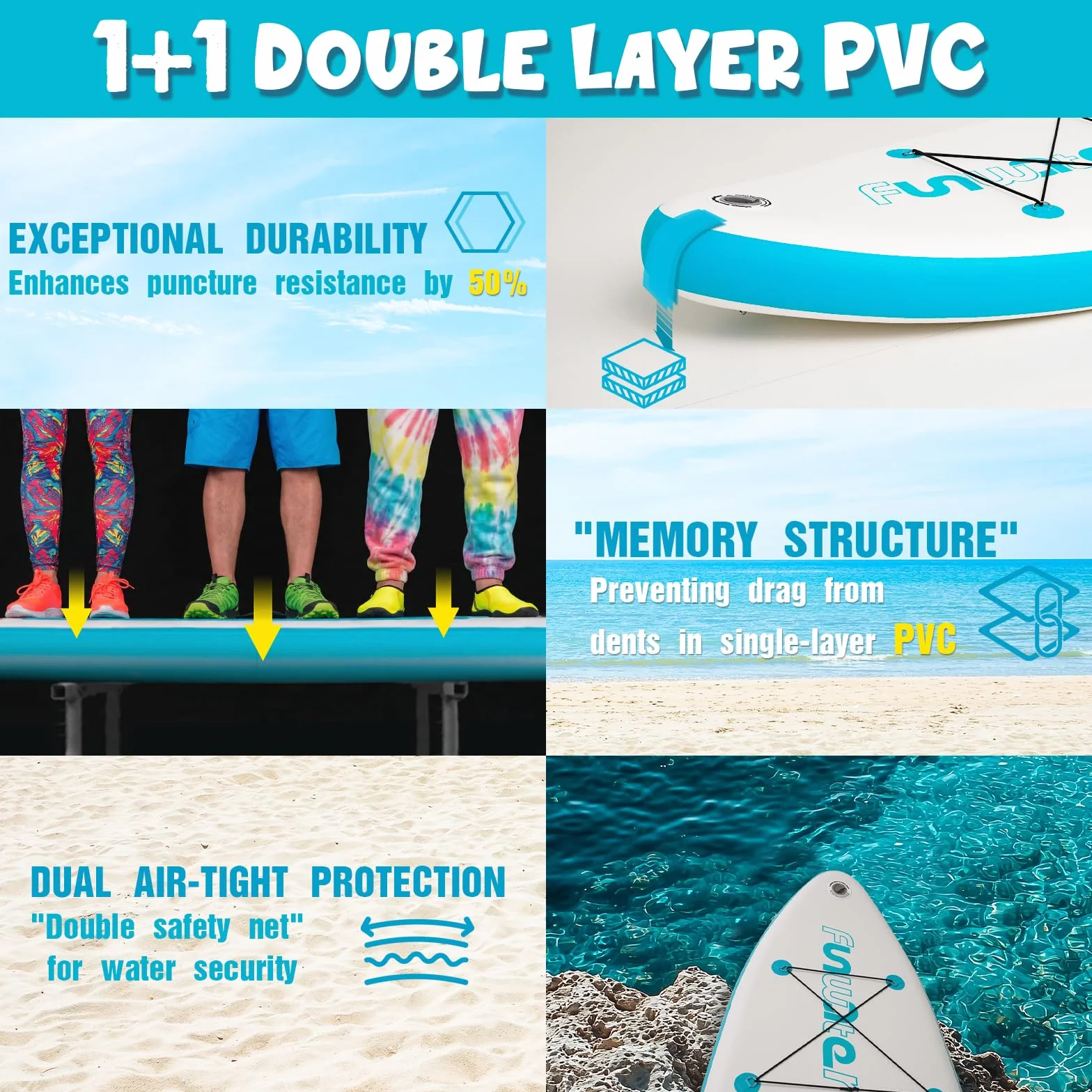 FunWater Tavola SUP Gonfiabile Ultra Leggera Accessori Completi Pagaia Regolabile Pompa Zaino Leash Pinne
