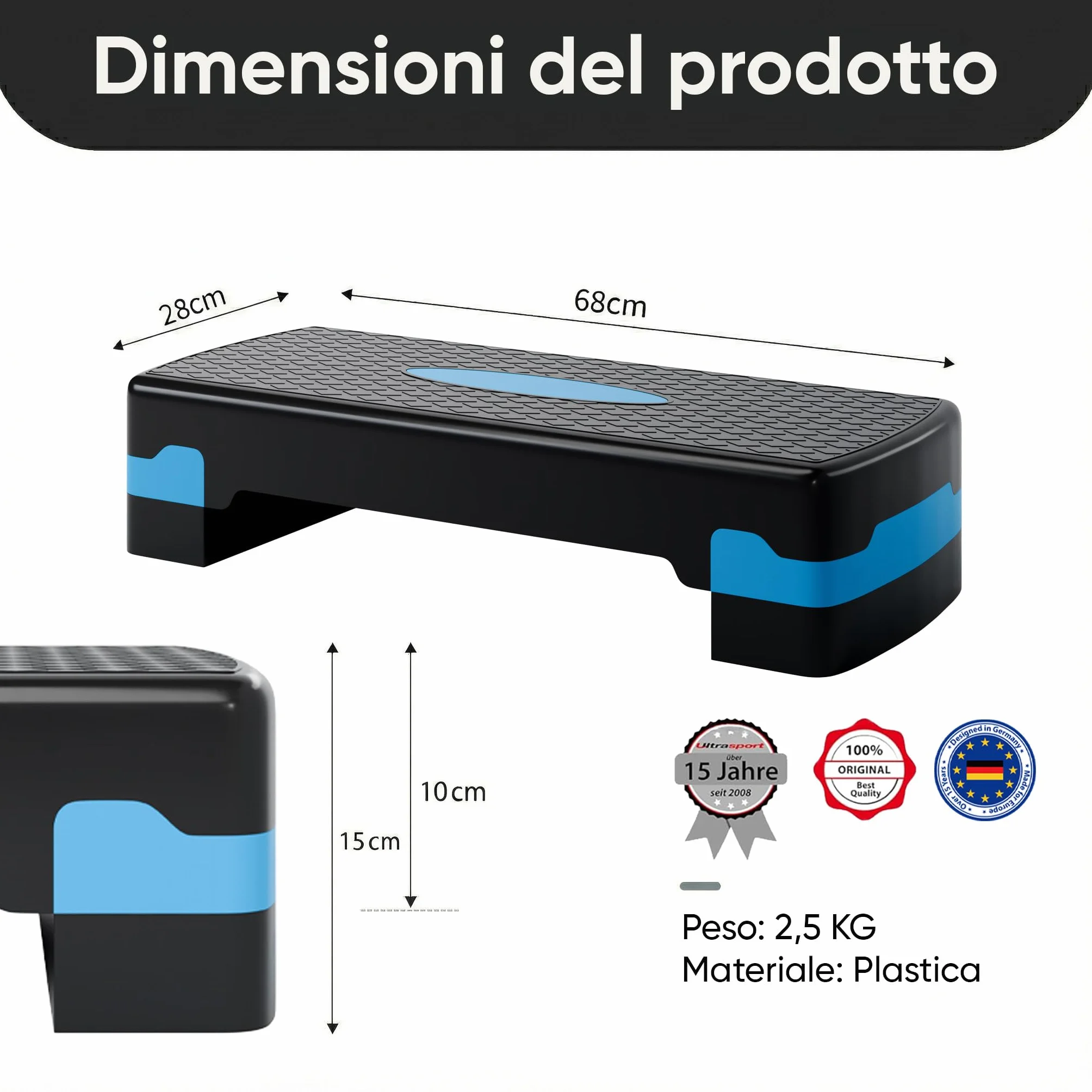 Ultrasport Step Fitness Aerobica Stepper Casa Antiscivolo Regolabile 2 Altezze Stepboard 68x28 cm Blu