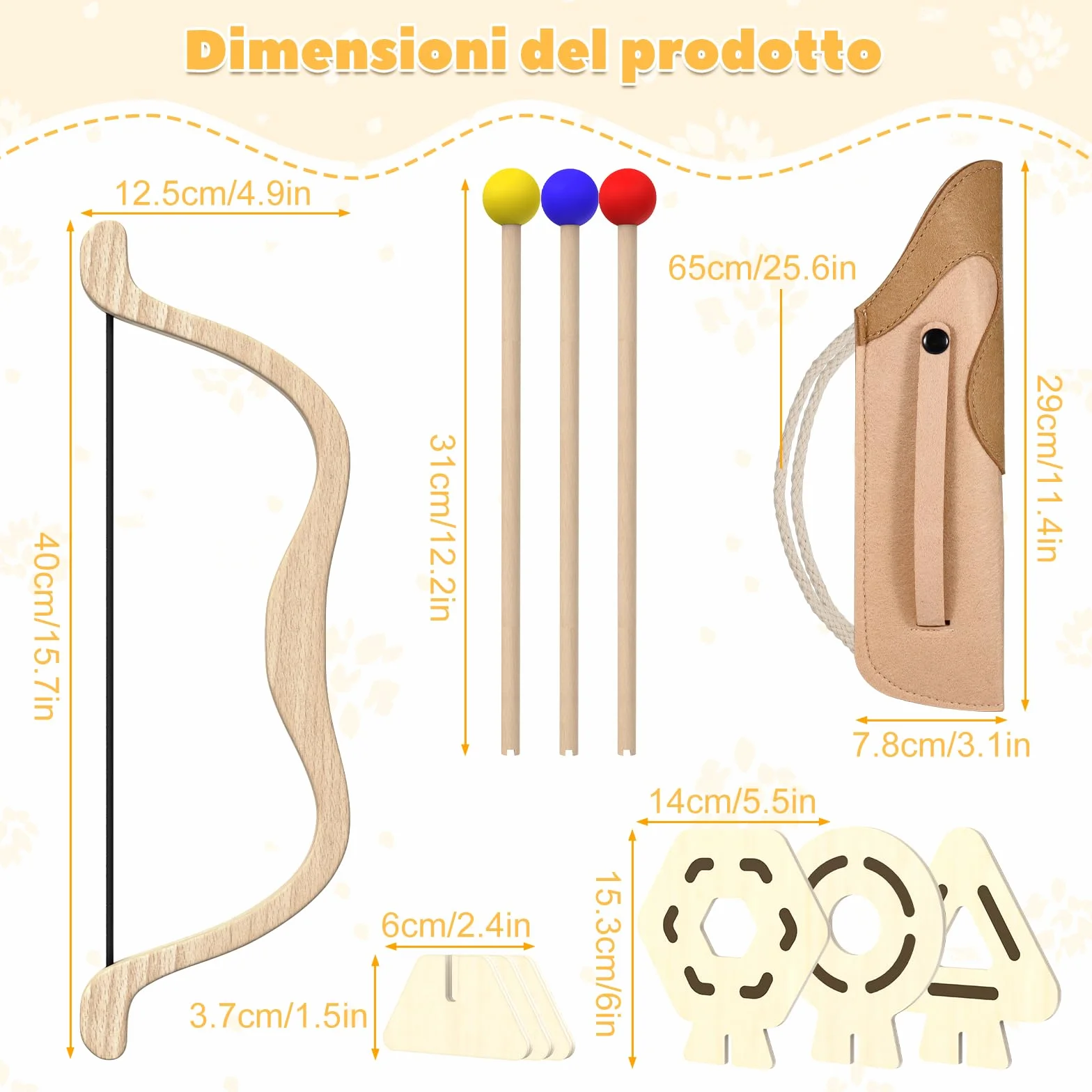 Set di Tiro con l'Arco in Legno per Bambini con 3 Frecce, 3 Bersagli e Faretra